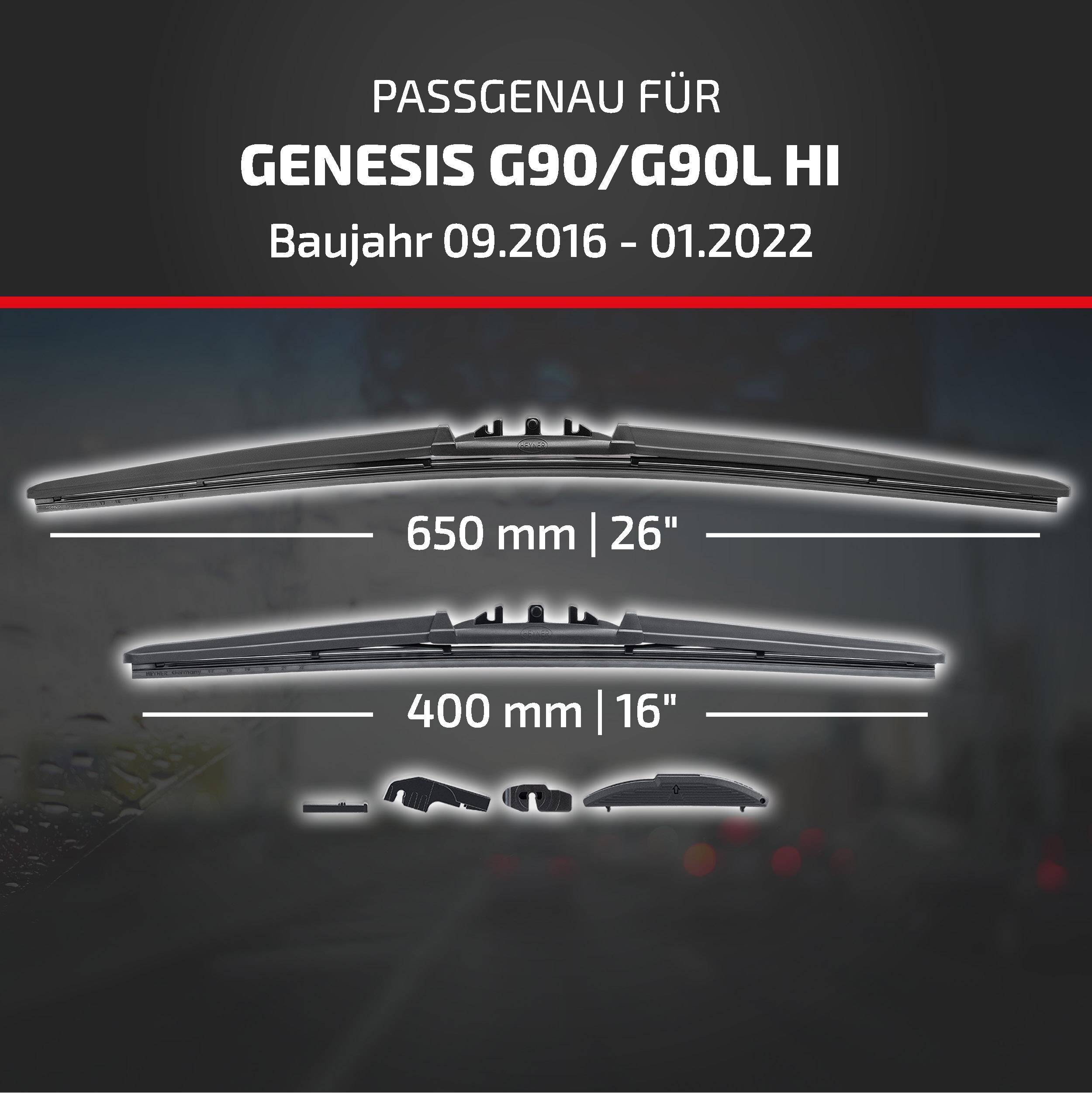 HEYNER® Scheibenwischer für GENESIS G90/G90L 09.2016 - 01.2022, HYBRID Flachbalkenwischer,