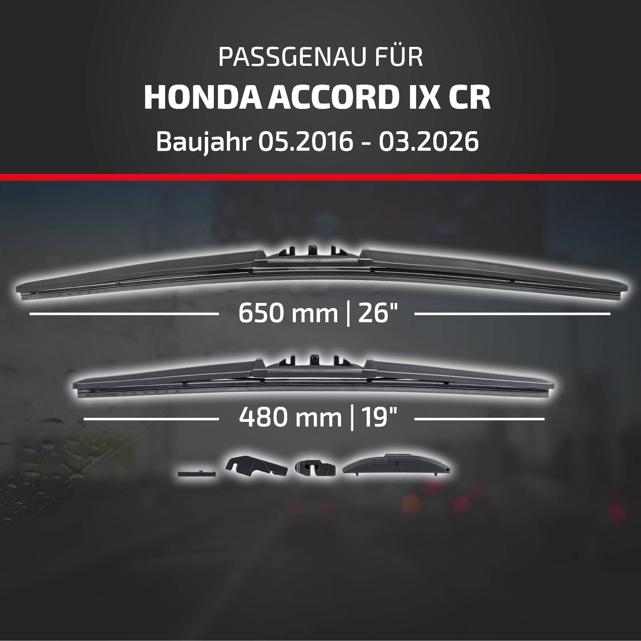 HEYNER® Scheibenwischer komp. mit HONDA ACCORD IX (05.2016 - 04.2026) HYBRID Flachbalkenwischer