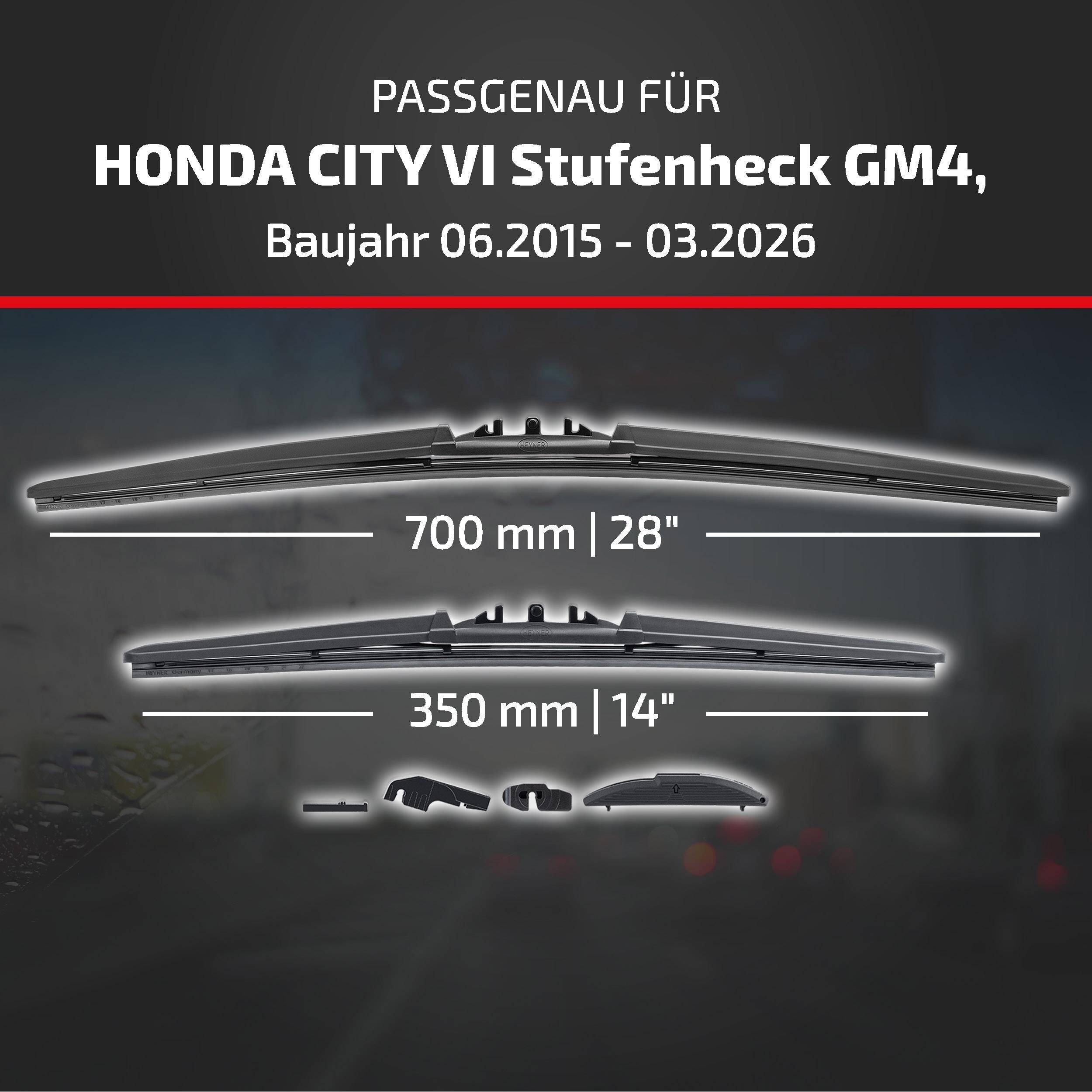 HEYNER® Scheibenwischer für HONDA CITY VI Stufenheck 06.2015 - 08.2026, HYBRID Flachbalkenwischer,