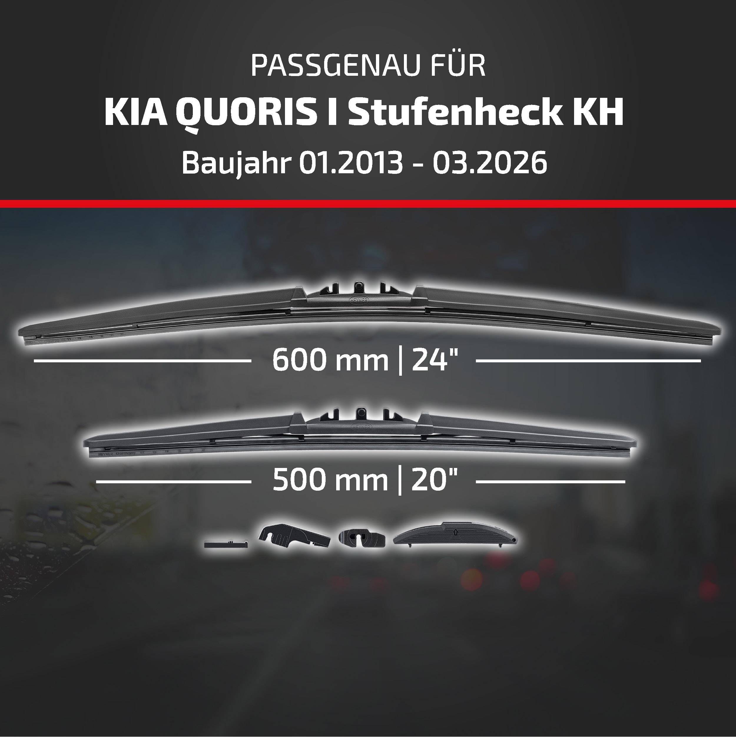 HEYNER® Scheibenwischer für KIA QUORIS I Stufenheck 01.2013 - 08.2026, HYBRID Flachbalkenwischer,
