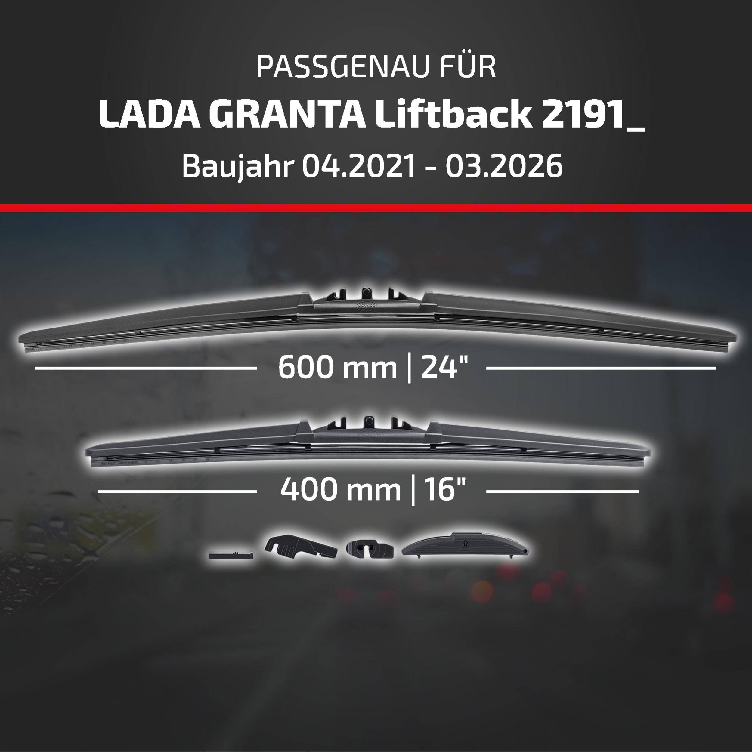 HEYNER® Scheibenwischer komp. mit LADA GRANTA Liftback (04.2021 - 04.2026) HYBRID Flachbalkenwischer