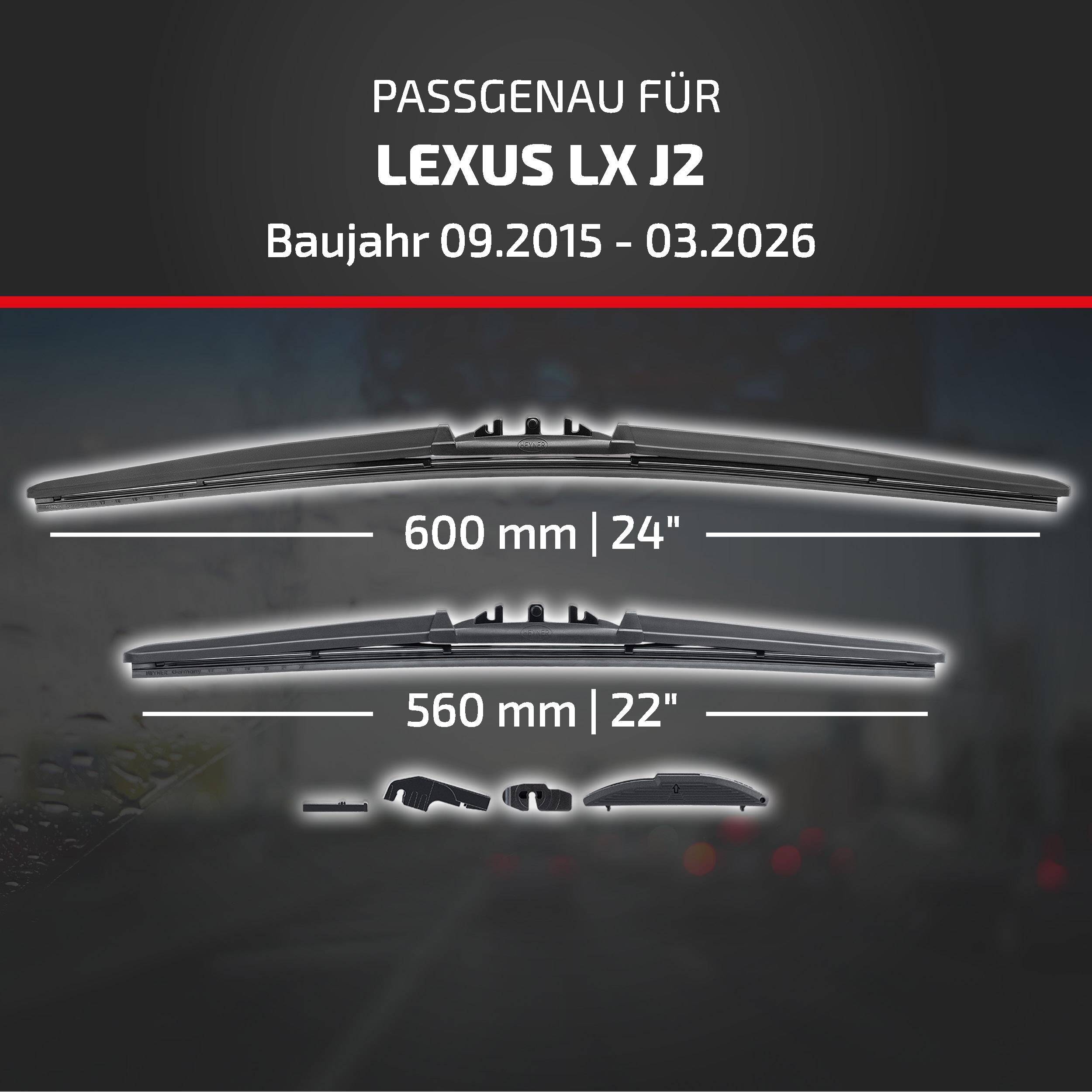 HEYNER® Scheibenwischer für LEXUS LX 09.2015 - 08.2026, HYBRID Flachbalkenwischer,