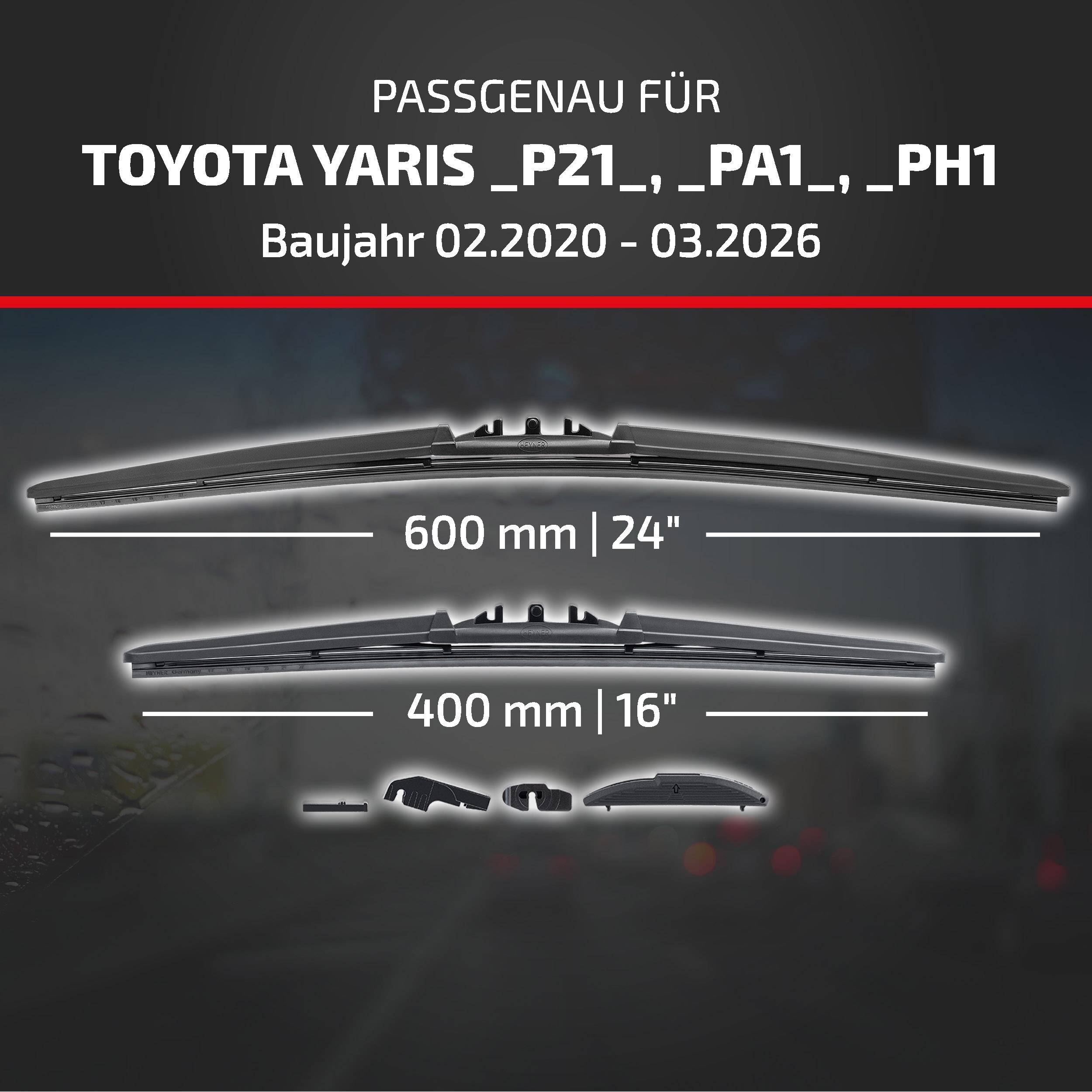 HEYNER® Scheibenwischer für TOYOTA YARIS 02.2020 - 08.2026, HYBRID Flachbalkenwischer,