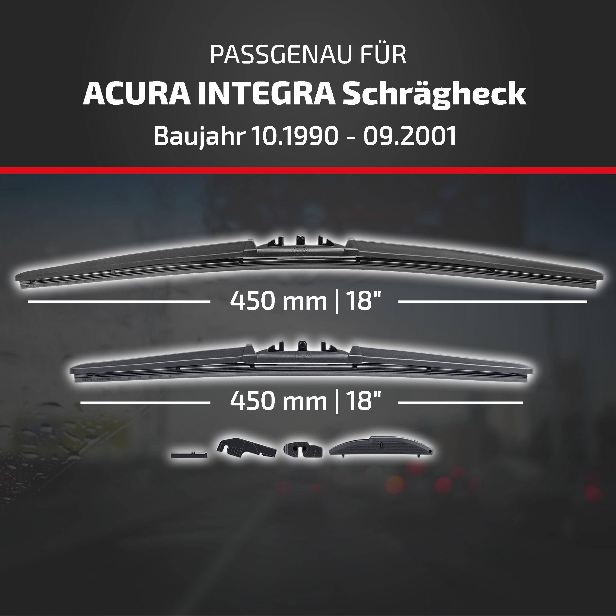 HEYNER® Scheibenwischer für ACURA INTEGRA Schrägheck 10.1990 - 09.2001, HYBRID Flachbalkenwischer,