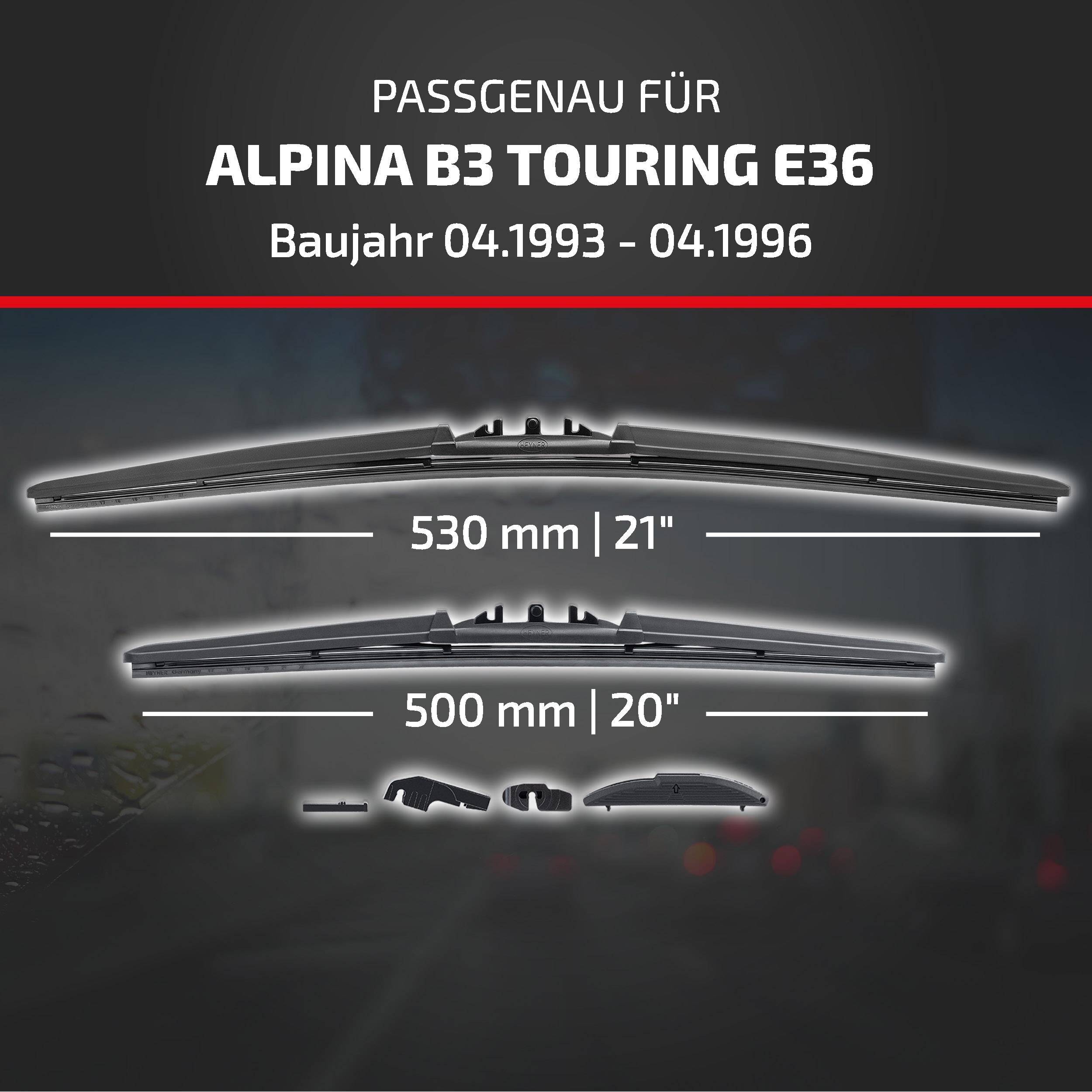 HEYNER® Scheibenwischer für ALPINA B3 TOURING (04.1993 - 04.1996) HYBRID Flachbalkenwischer