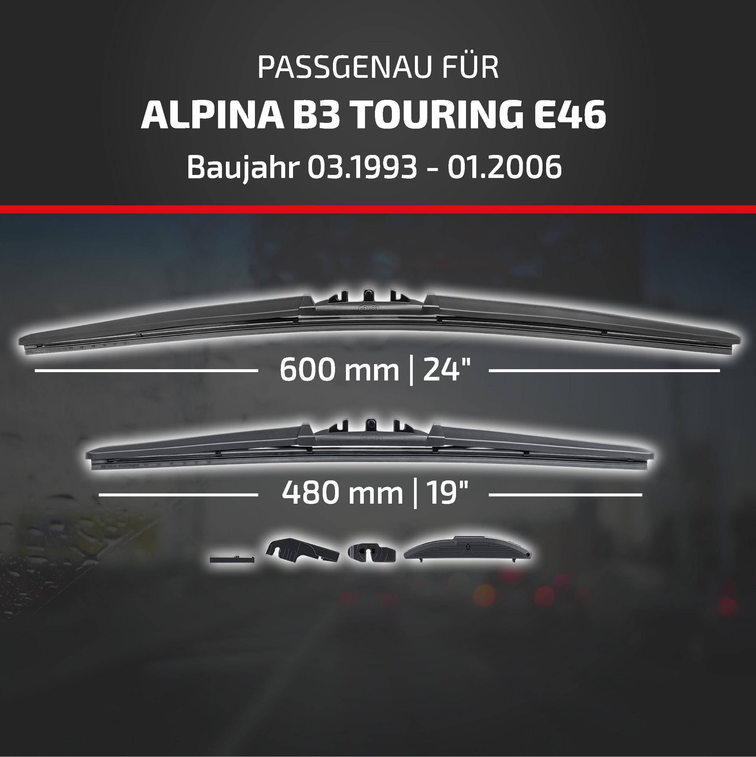 HEYNER® Scheibenwischer für ALPINA B3 TOURING 03.1993 - 01.2006, HYBRID Flachbalkenwischer,