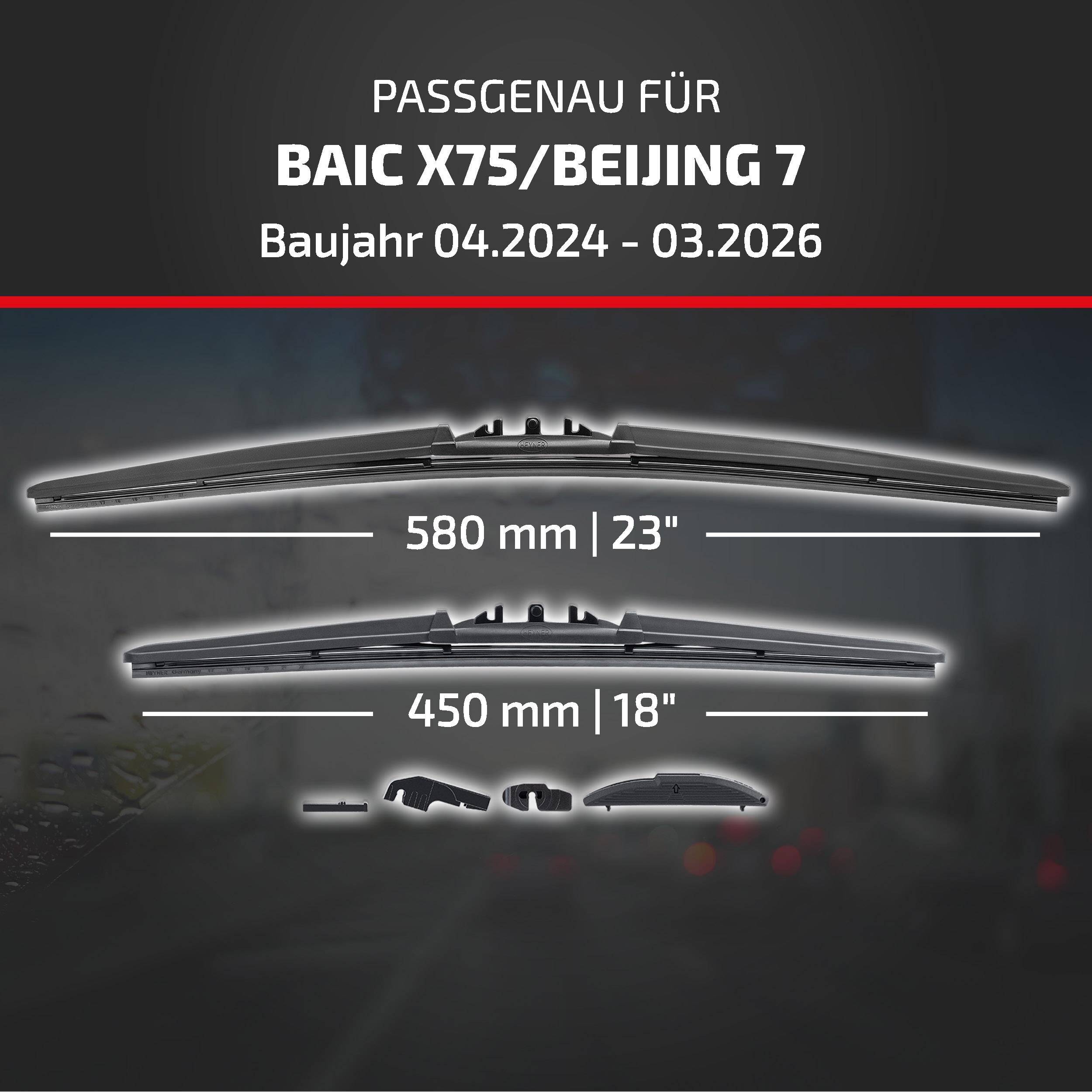 HEYNER® Scheibenwischer komp. mit BAIC X75/BEIJING 7 (04.2024 - 04.2026) HYBRID Flachbalkenwischer