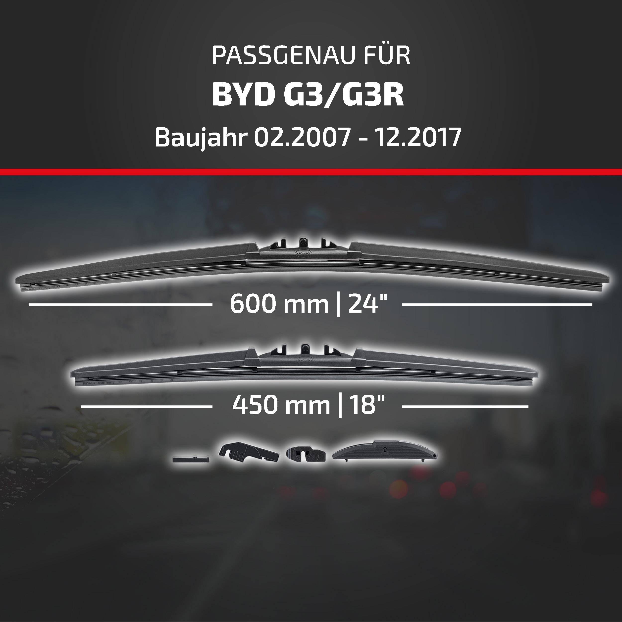 HEYNER® Scheibenwischer für BYD G3/G3R 02.2007 - 12.2017, HYBRID Flachbalkenwischer,