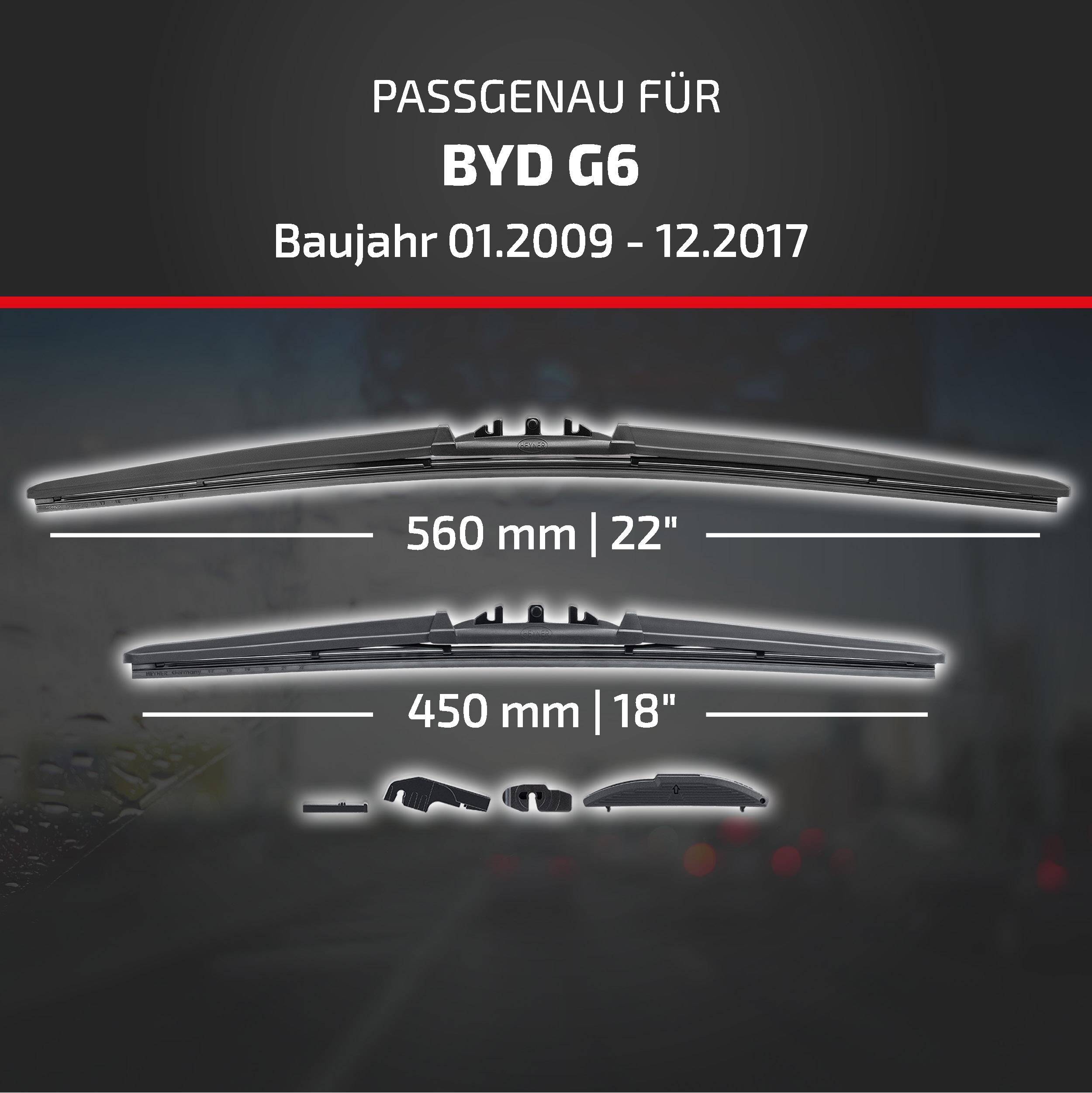 HEYNER® Scheibenwischer komp. mit BYD G6 (01.2009 - 12.2017) HYBRID Flachbalkenwischer