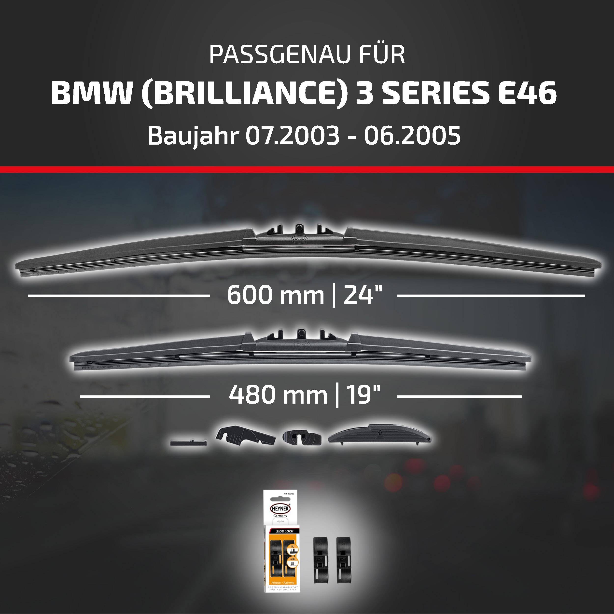 HEYNER® Scheibenwischer komp. mit BMW (BRILLIANCE) 3 SERIES (07.2003 - 06.2005) HYBRID Flachbalkenwischer