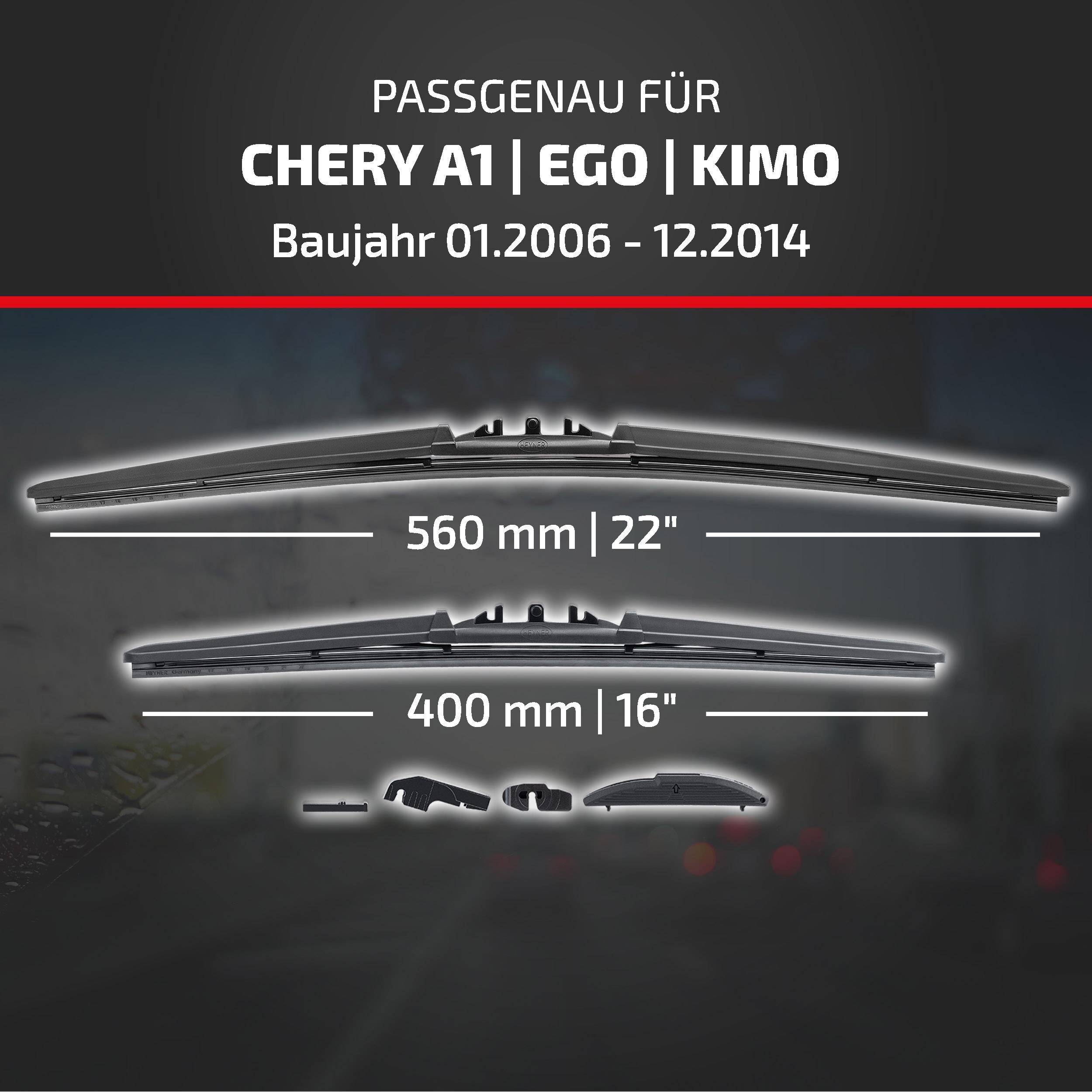 HEYNER® Scheibenwischer für CHERY A1 | EGO | KIMO 01.2006 - 12.2014, HYBRID Flachbalkenwischer,