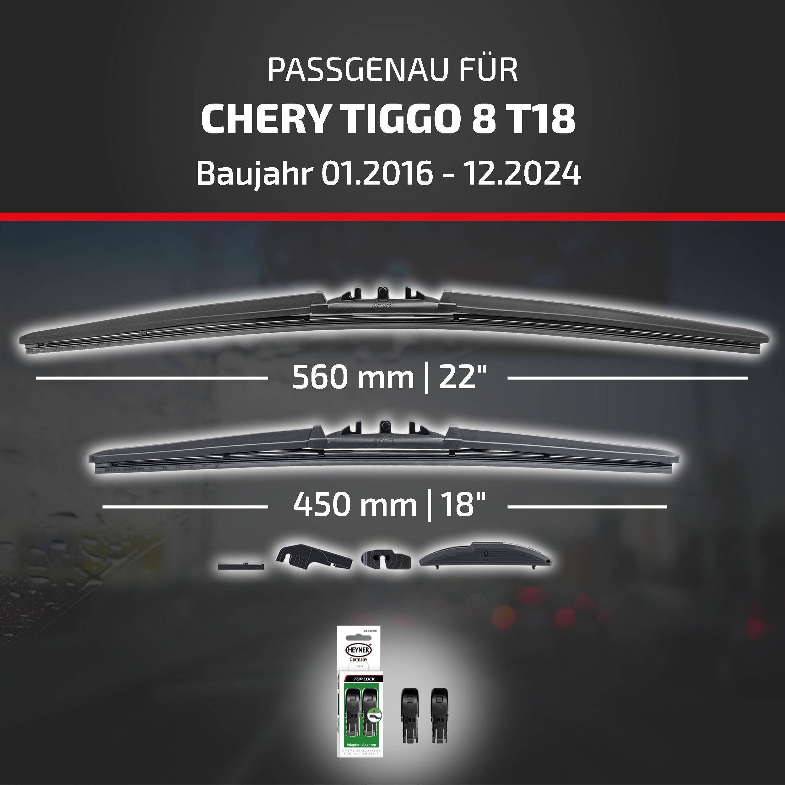 HEYNER® Scheibenwischer für CHERY TIGGO 8 01.2016 - 12.2024, HYBRID Flachbalkenwischer,
