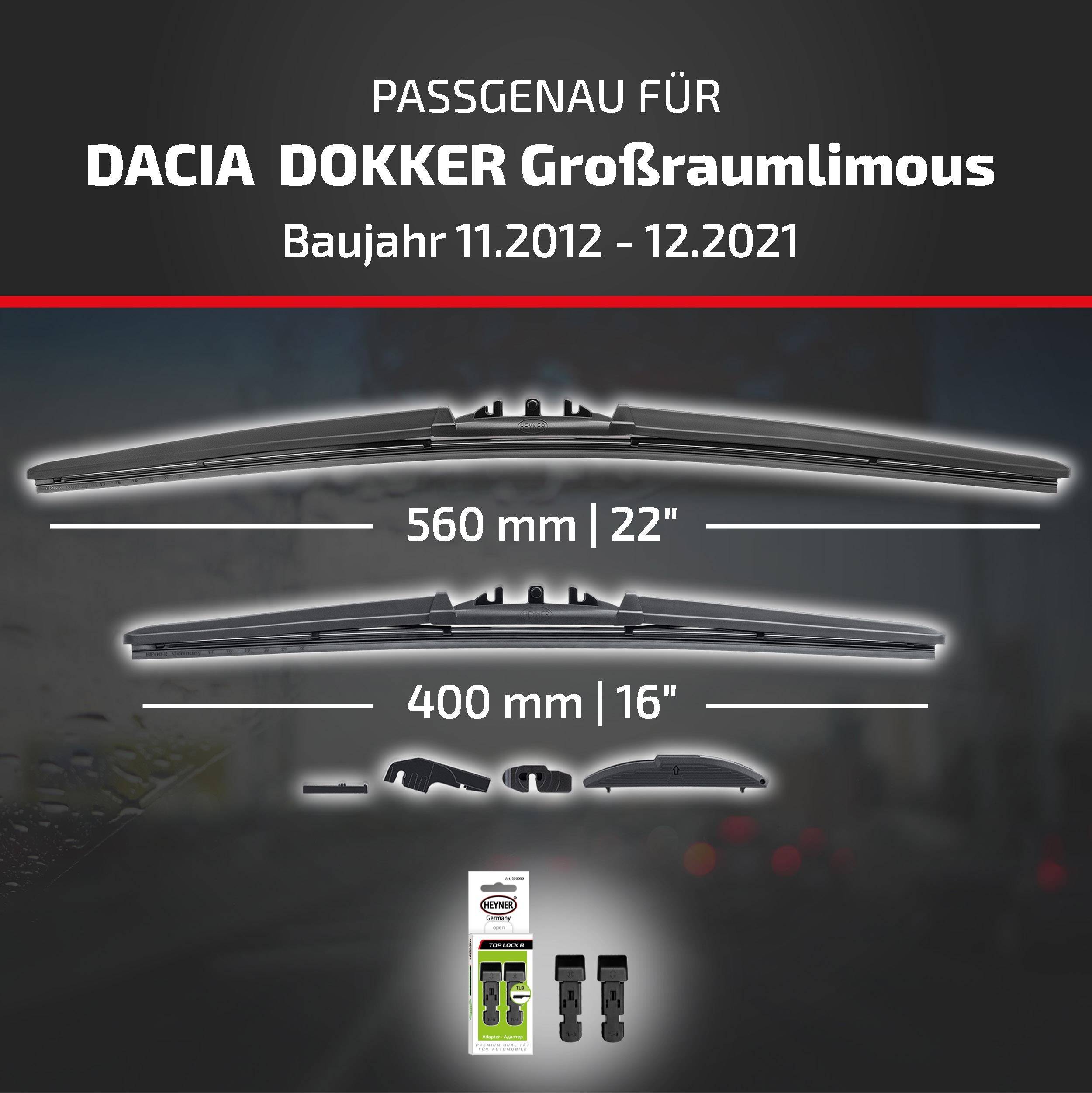 HEYNER® Scheibenwischer komp. mit DACIA DOKKER Großraumlimousine (11.2012 - 12.2021) HYBRID Flachbalkenwischer