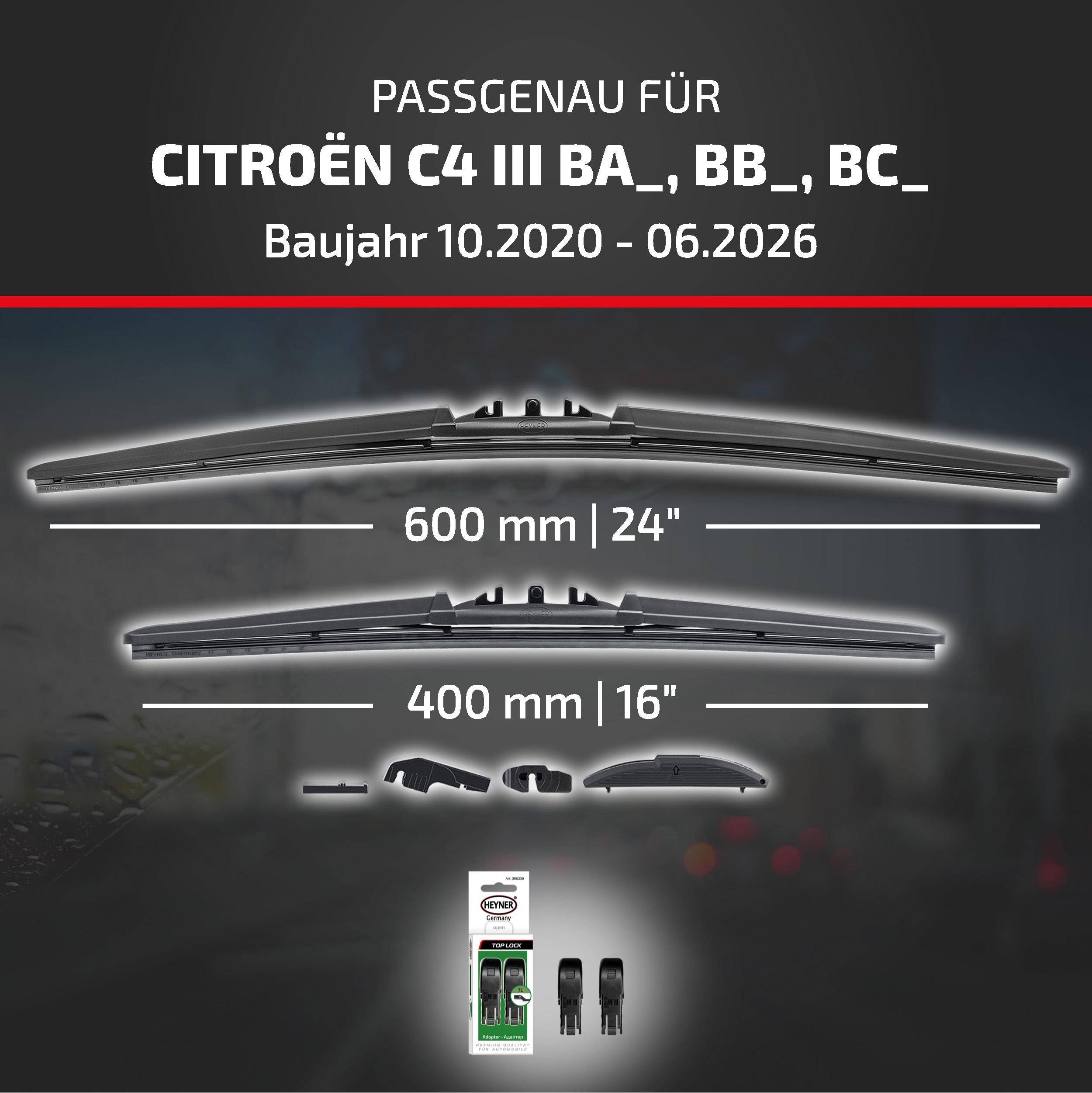 HEYNER® Scheibenwischer für CITROËN C4 III 10.2020 - 08.2026, HYBRID Flachbalkenwischer,