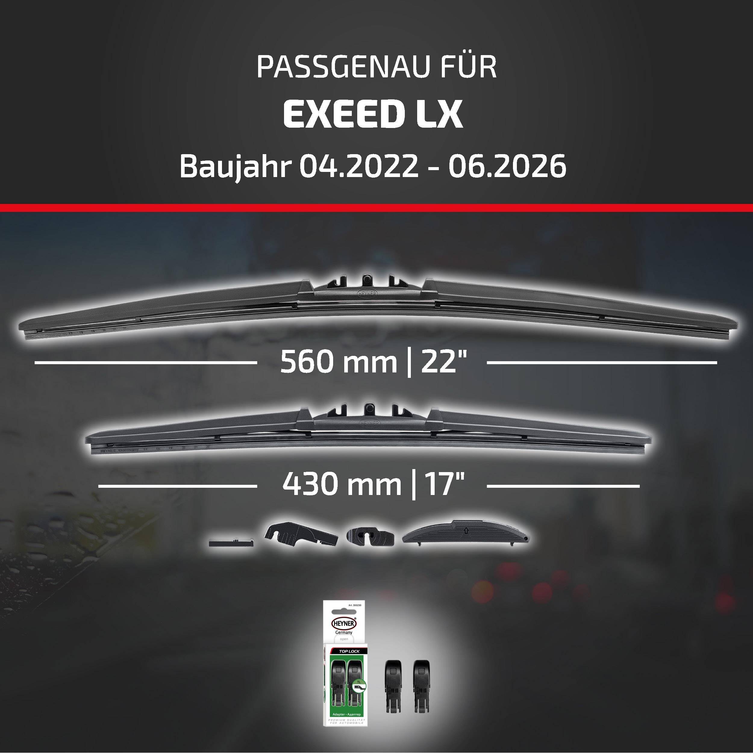 HEYNER® Scheibenwischer für EXEED LX (04.2022 - 08.2026) HYBRID Flachbalkenwischer