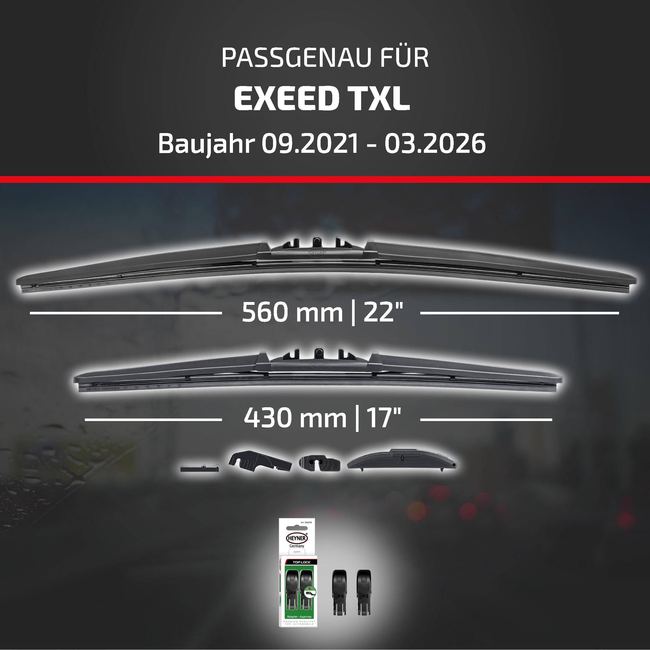 HEYNER® Scheibenwischer komp. mit EXEED TXL (09.2021 - 04.2026) HYBRID Flachbalkenwischer