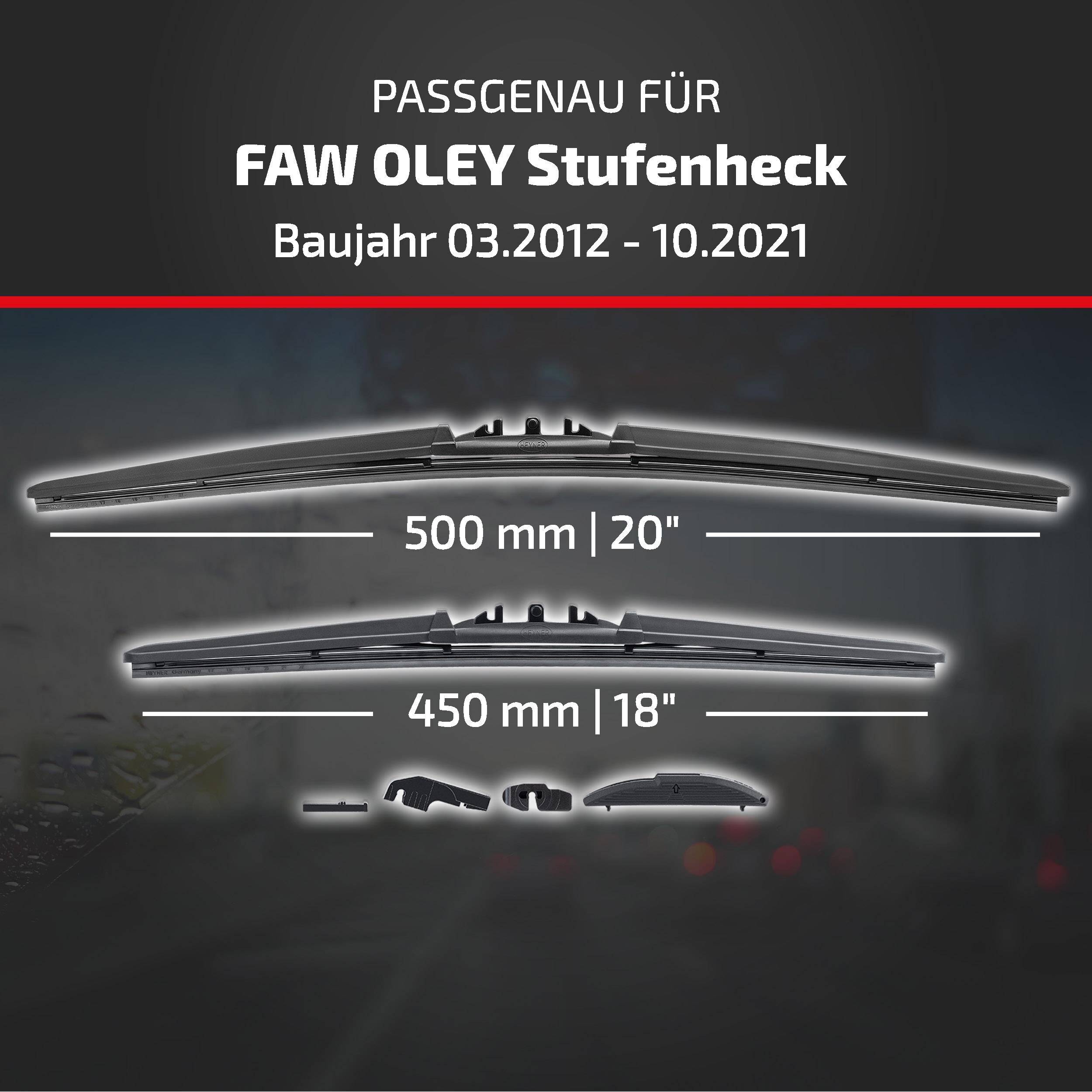 HEYNER® Scheibenwischer für FAW OLEY Stufenheck 03.2012 - 10.2021, HYBRID Flachbalkenwischer,