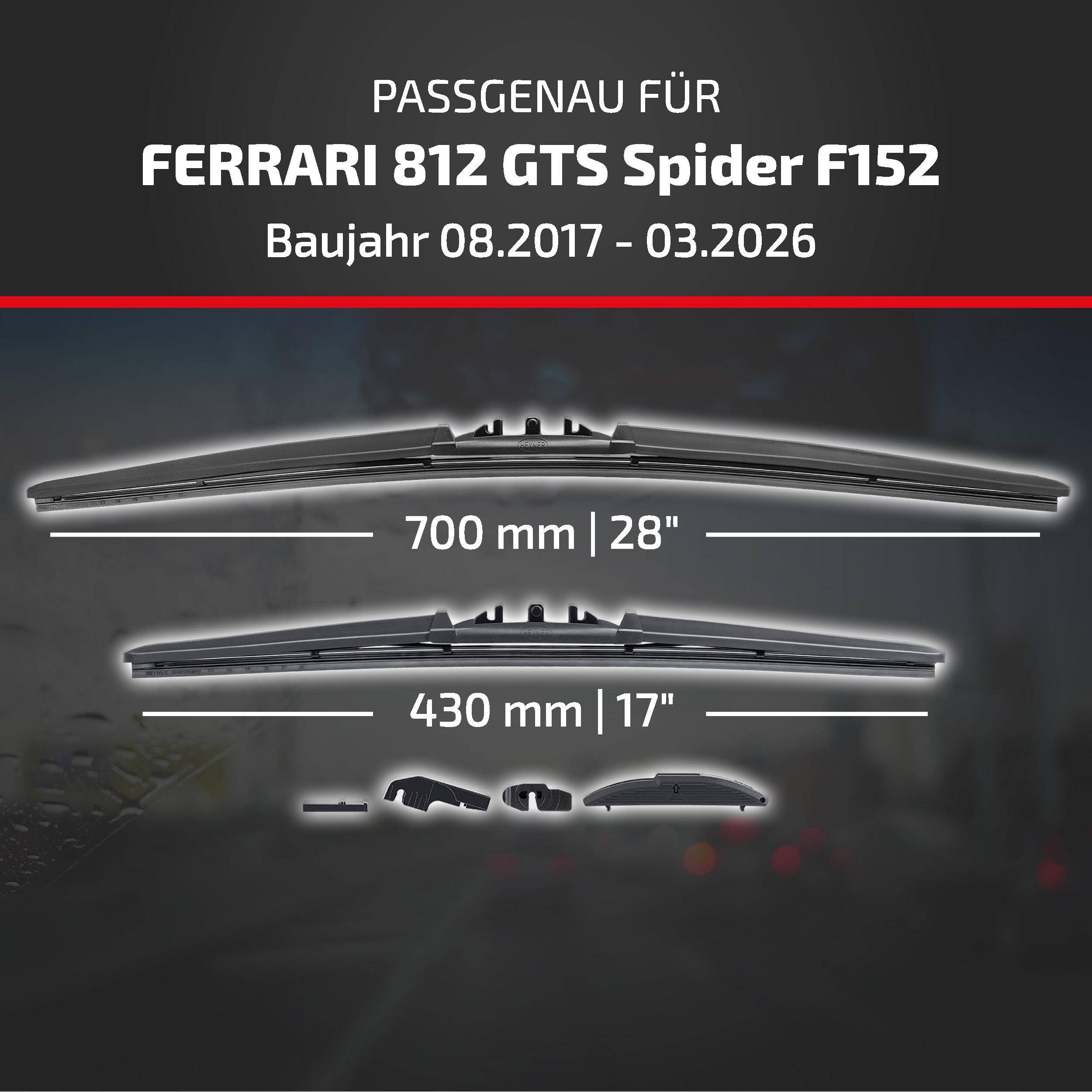 HEYNER® Scheibenwischer für FERRARI 812 GTS Spider 08.2017 - 08.2026, HYBRID Flachbalkenwischer,