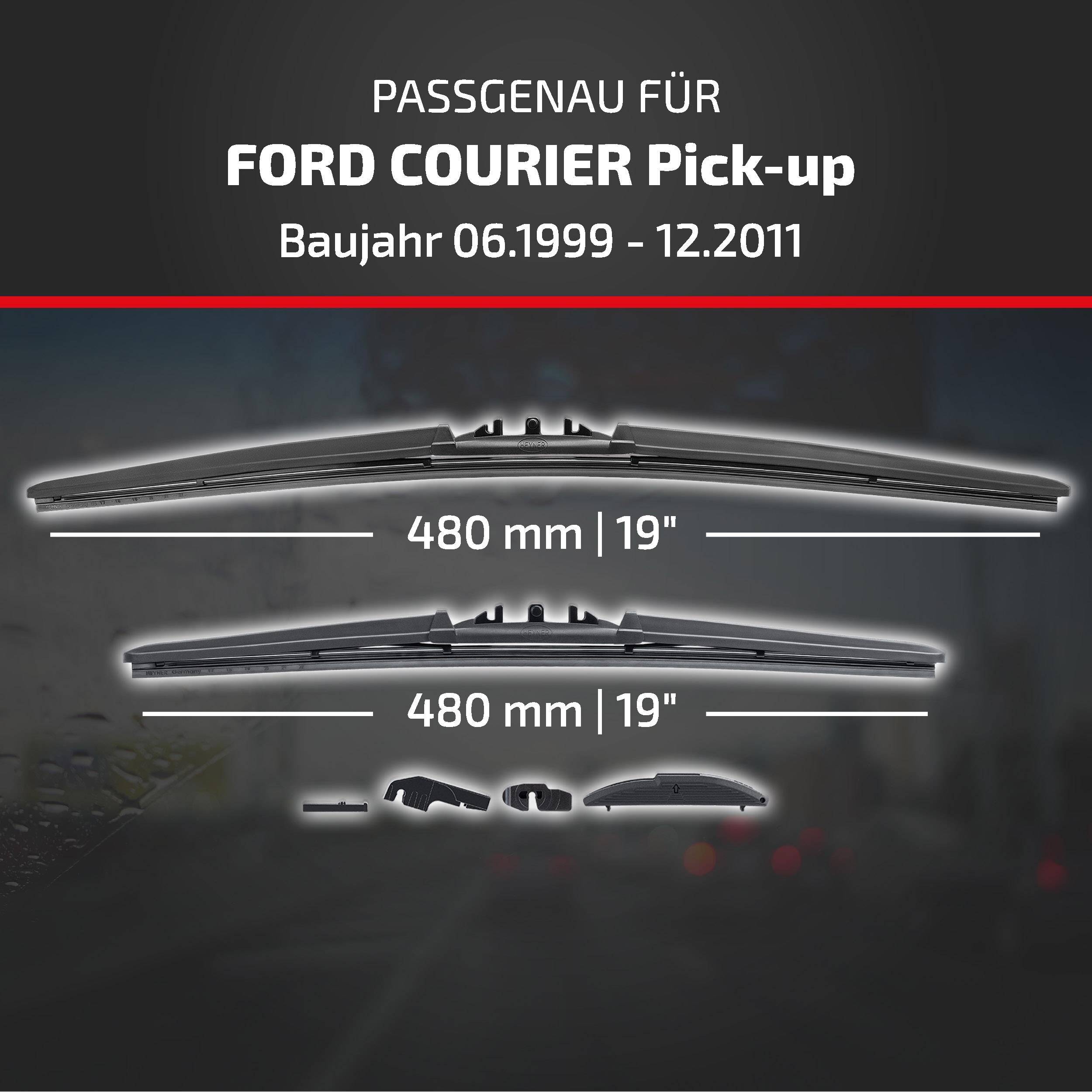 HEYNER® Scheibenwischer für FORD COURIER Pick-up 06.1999 - 12.2011, HYBRID Flachbalkenwischer,