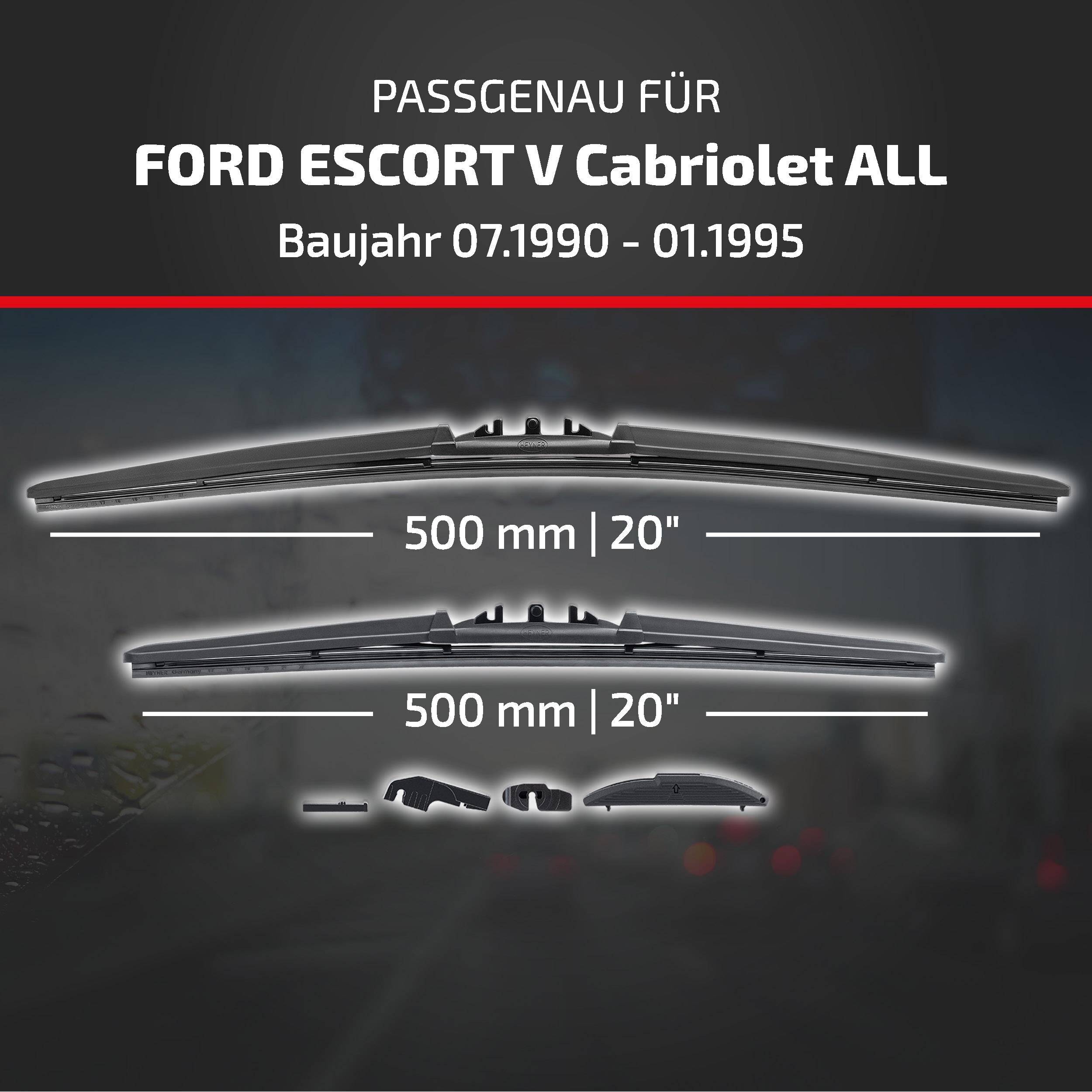 HEYNER® Scheibenwischer für FORD ESCORT V Cabriolet 07.1990 - 01.1995, HYBRID Flachbalkenwischer,