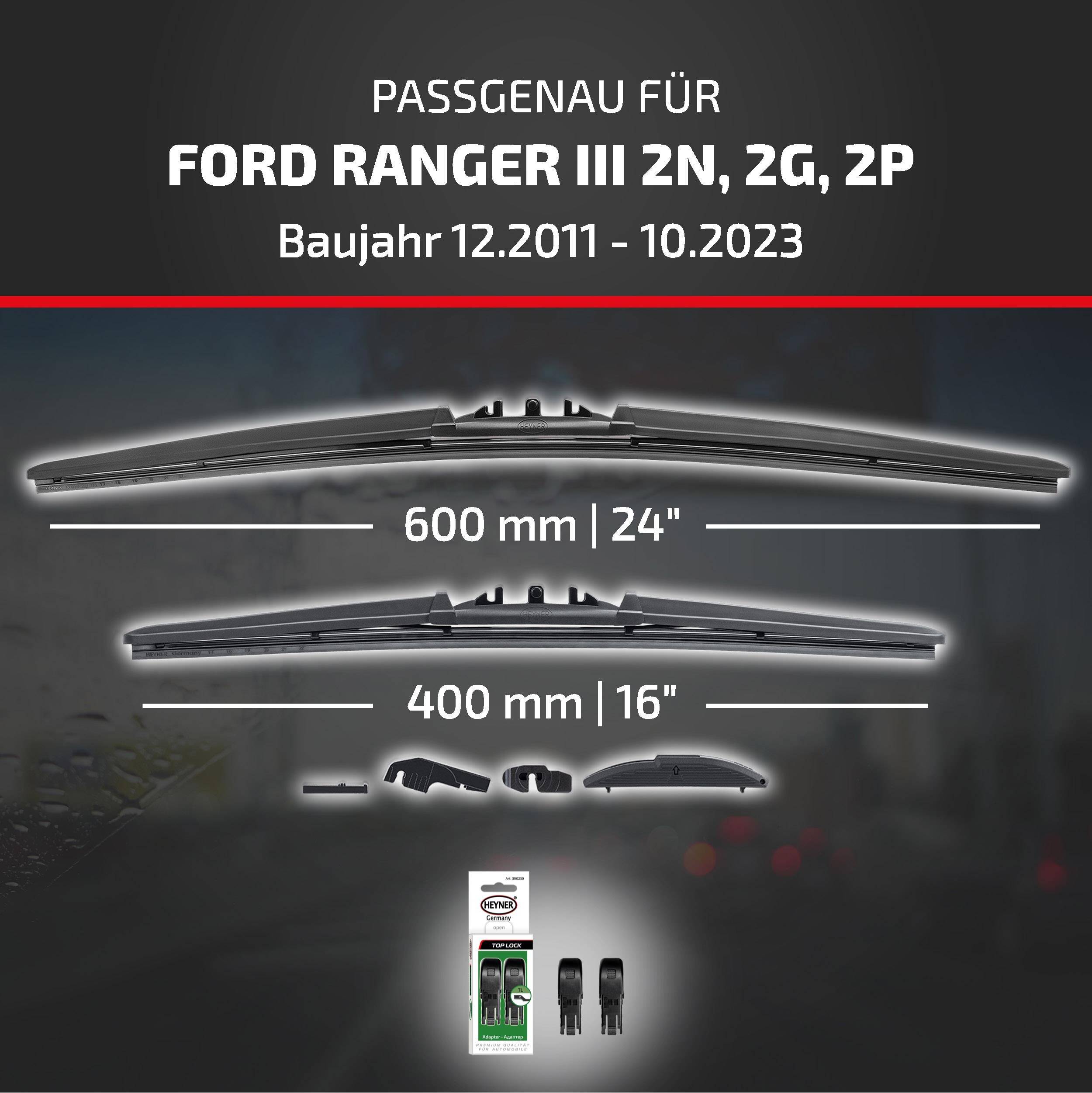 HEYNER® Scheibenwischer komp. mit FORD RANGER III (12.2011 - 10.2023) HYBRID Flachbalkenwischer
