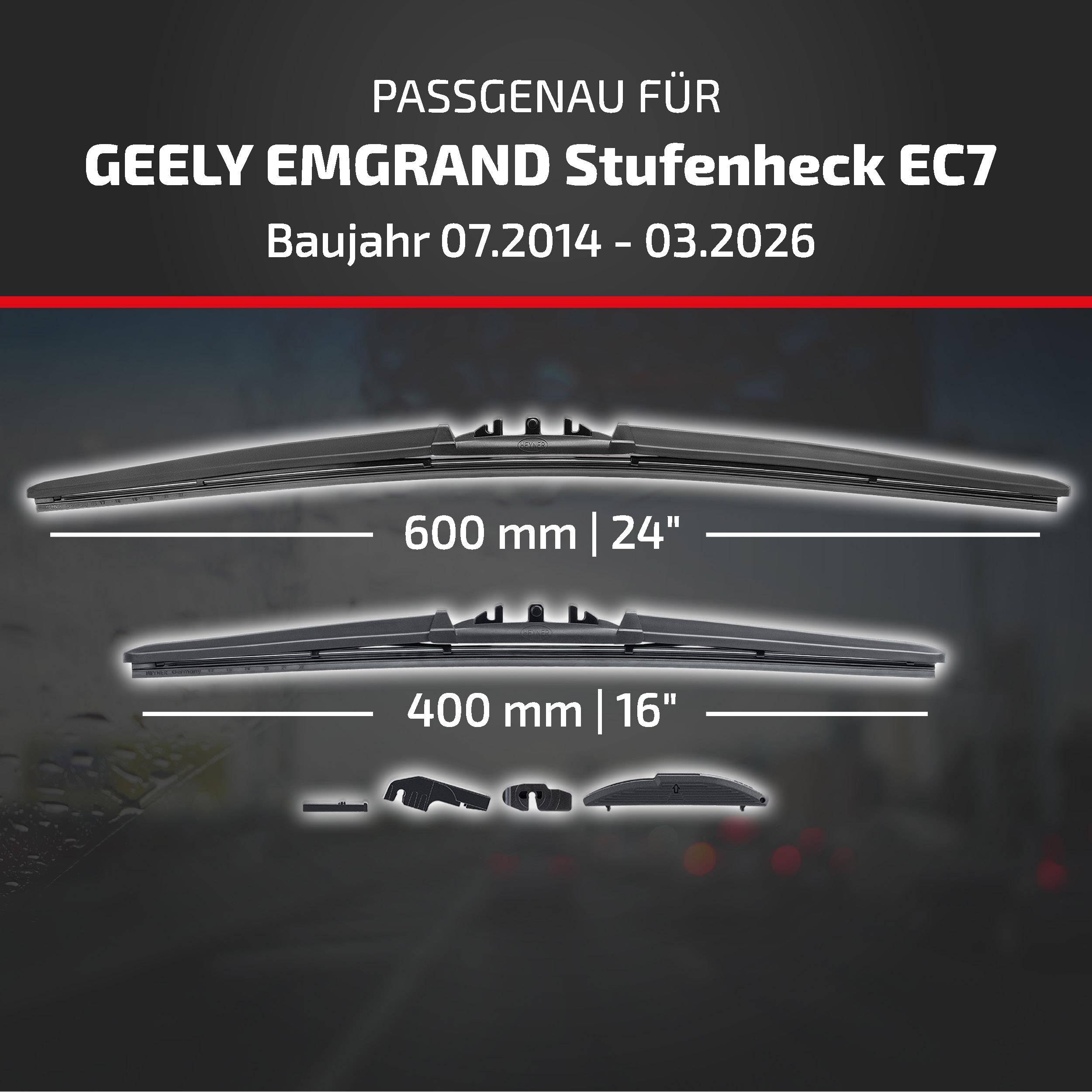 HEYNER® Scheibenwischer für GEELY EMGRAND Stufenheck (07.2014 - 08.2026) HYBRID Flachbalkenwischer