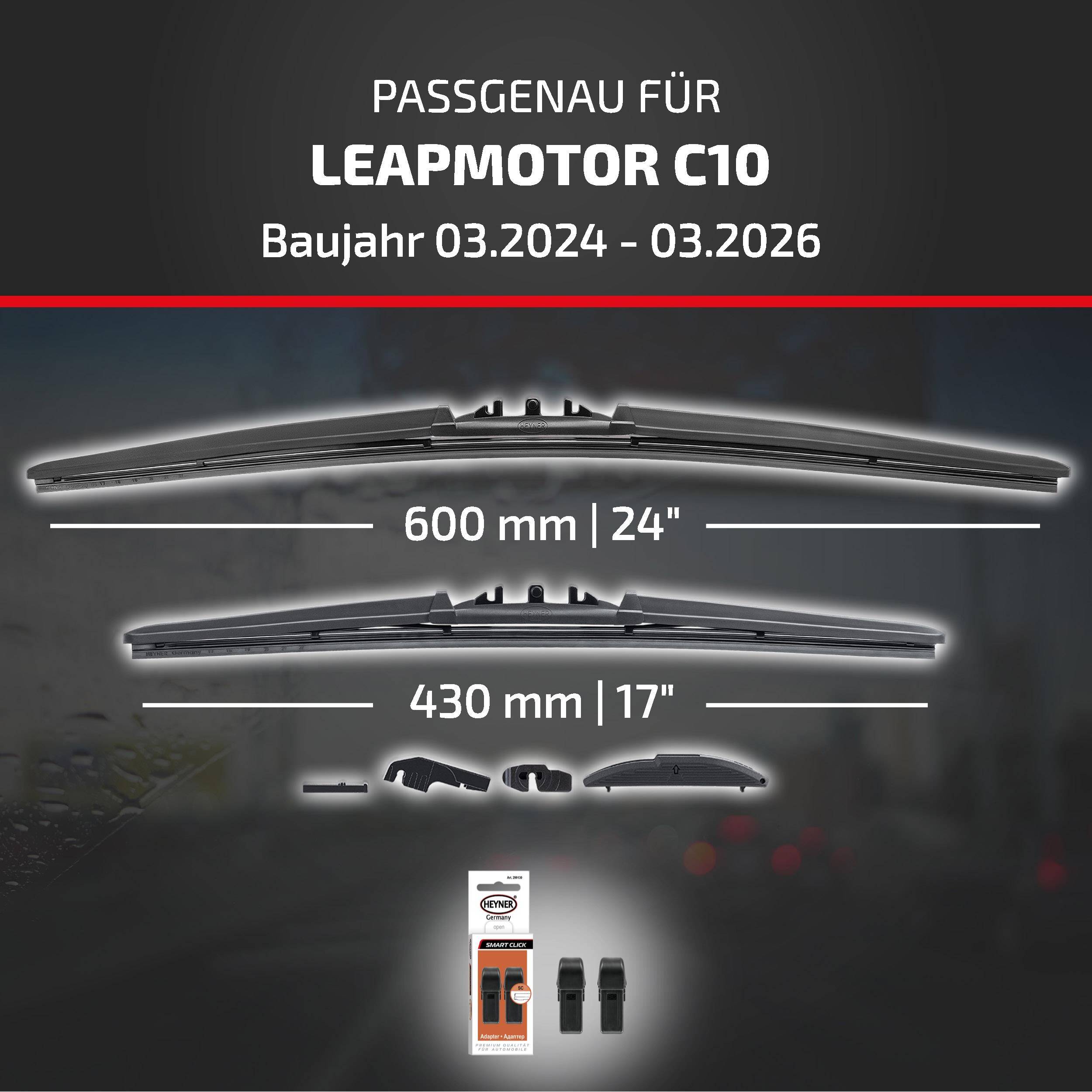 HEYNER® Scheibenwischer komp. mit LEAPMOTOR C10 (03.2024 - 05.2026) HYBRID Flachbalkenwischer