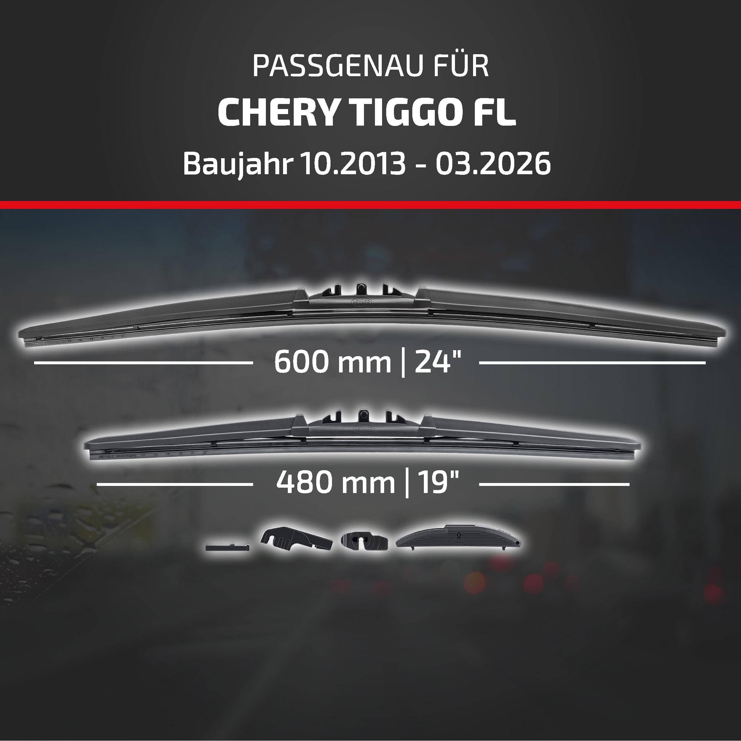 HEYNER® Scheibenwischer komp. mit CHERY TIGGO FL (10.2013 - 04.2026) HYBRID Flachbalkenwischer