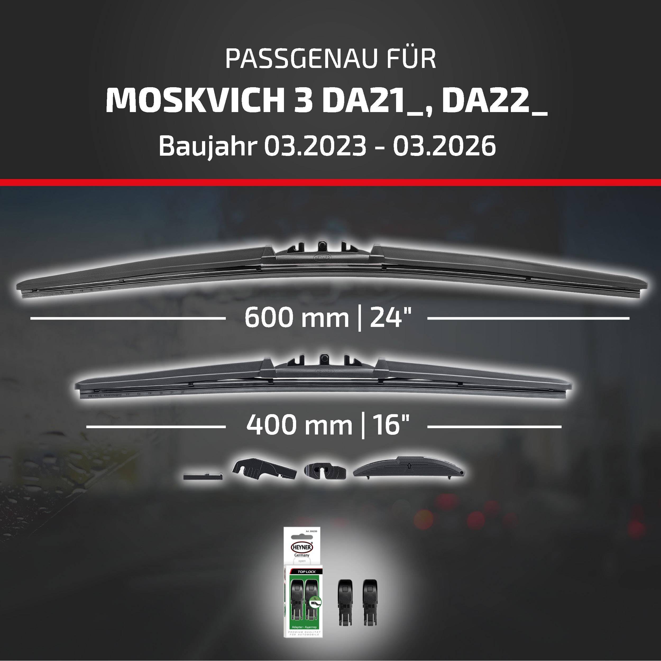 HEYNER® Scheibenwischer komp. mit MOSKVICH 3 (03.2023 - 04.2026) HYBRID Flachbalkenwischer
