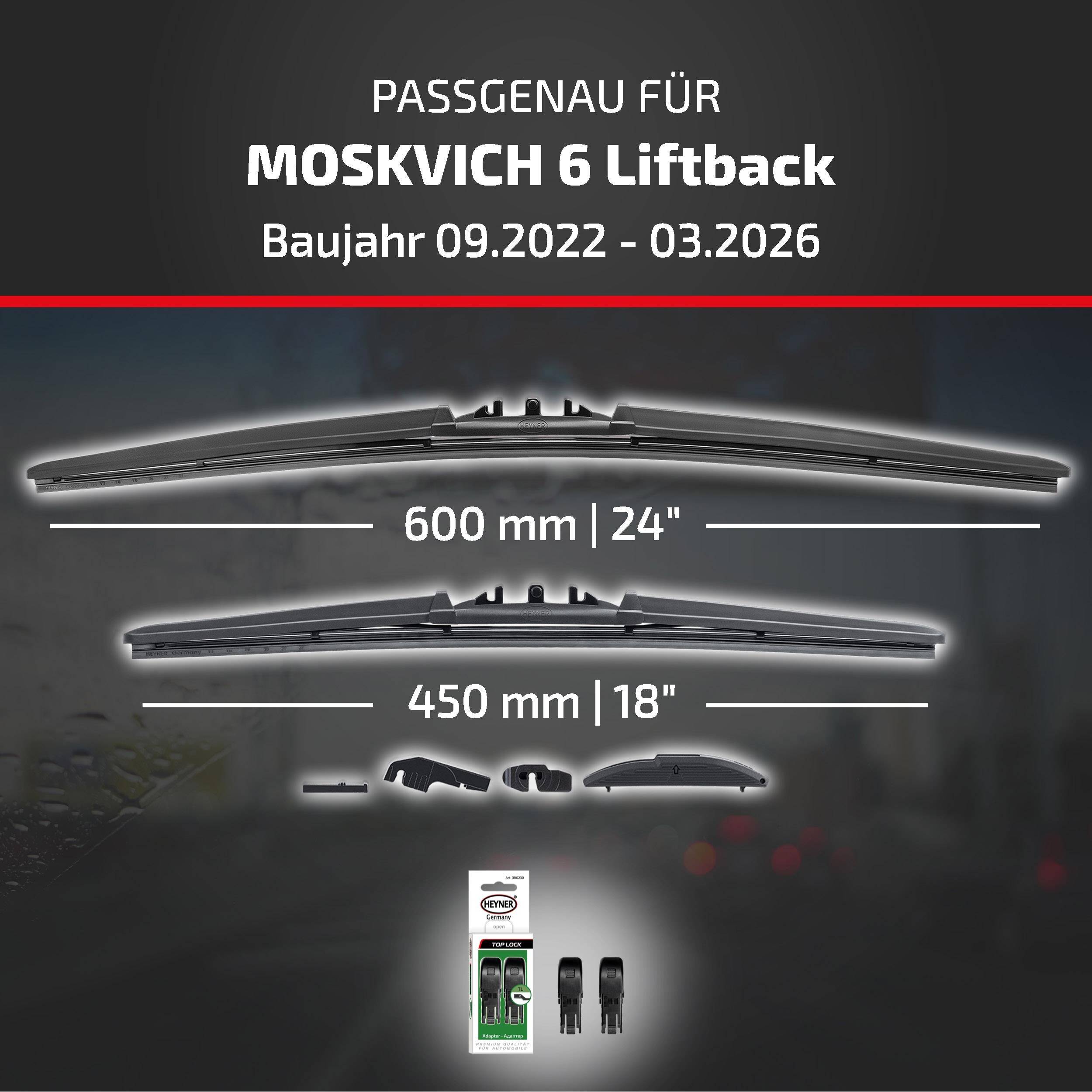 HEYNER® Scheibenwischer komp. mit MOSKVICH 6 Liftback (09.2022 - 04.2026) HYBRID Flachbalkenwischer
