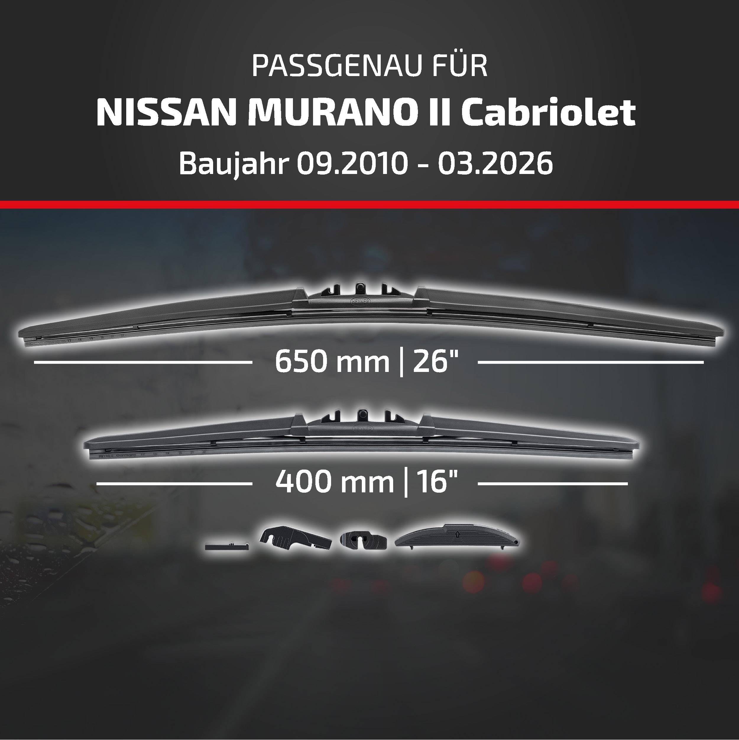 HEYNER® Scheibenwischer komp. mit NISSAN MURANO II Cabriolet (09.2010 - 04.2026) HYBRID Flachbalkenwischer