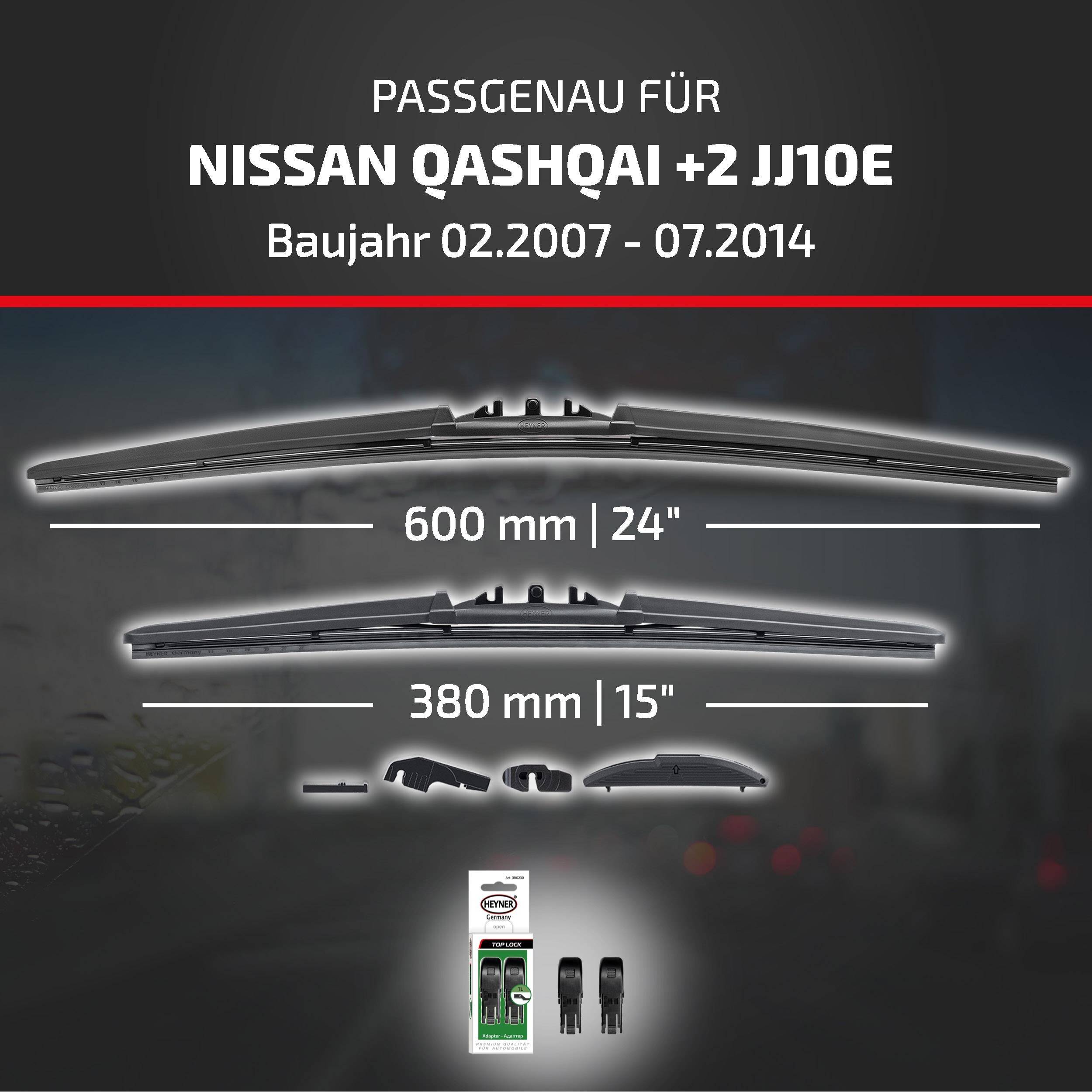 HEYNER® Scheibenwischer komp. mit NISSAN QASHQAI +2 (02.2007 - 07.2014) HYBRID Flachbalkenwischer