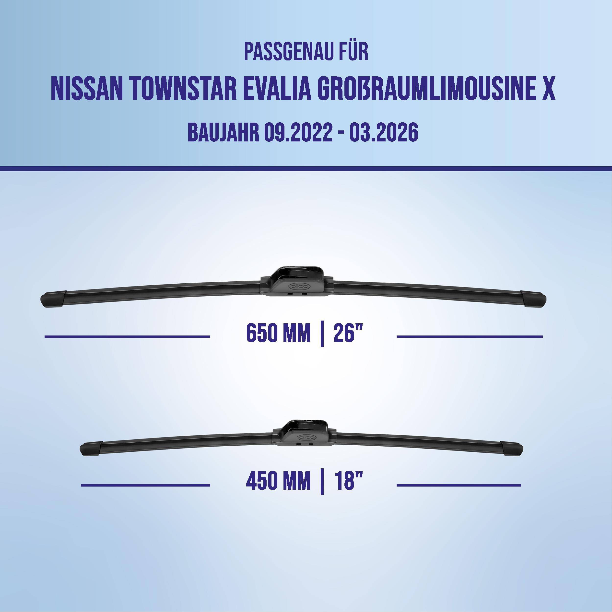 alca® Scheibenwischer ideal für NISSAN TOWNSTAR EVALIA Großraumlimousine (09.2022 - 05.2026) U-FLAT Flachbalkenwischer
