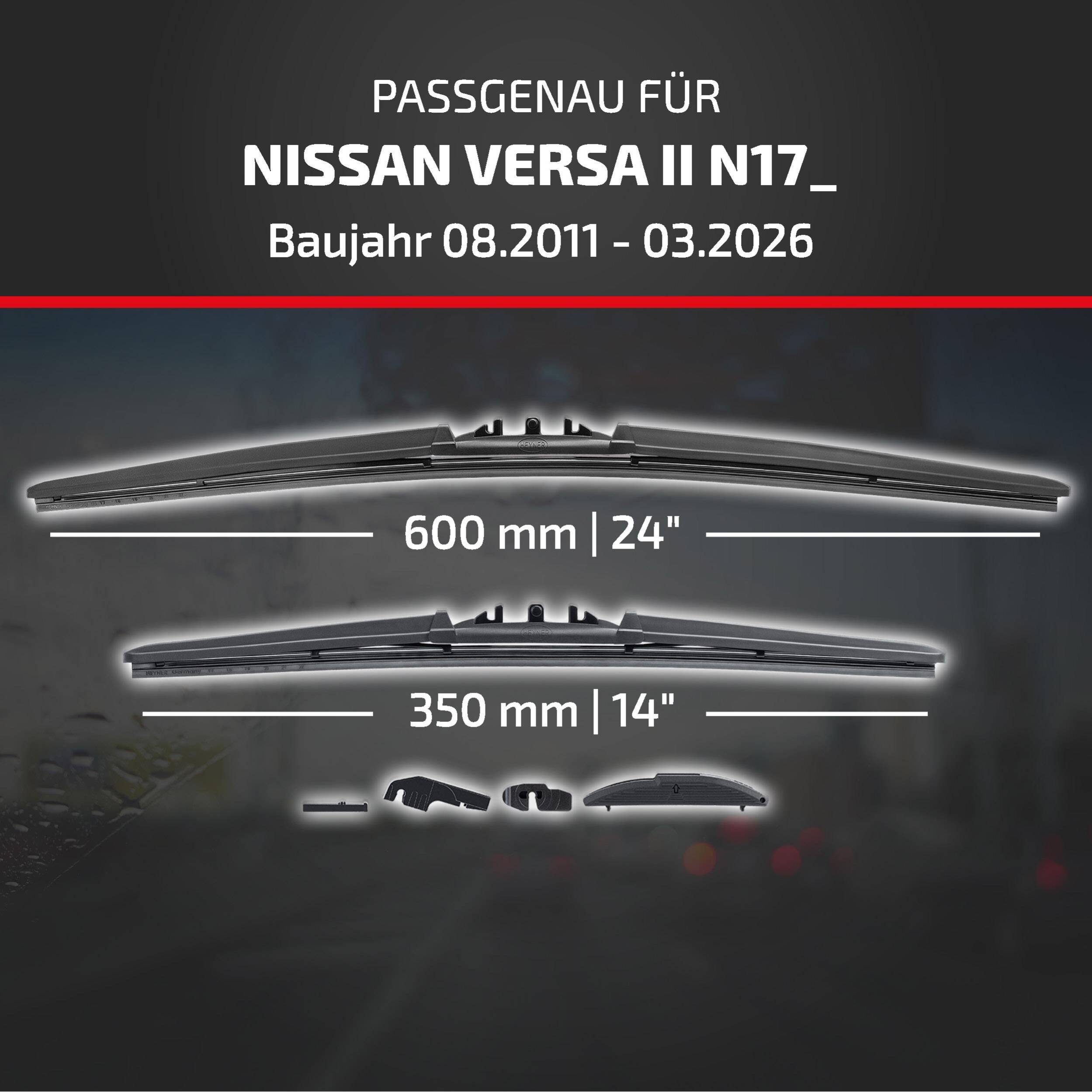HEYNER® Scheibenwischer komp. mit NISSAN VERSA II (08.2011 - 04.2026) HYBRID Flachbalkenwischer