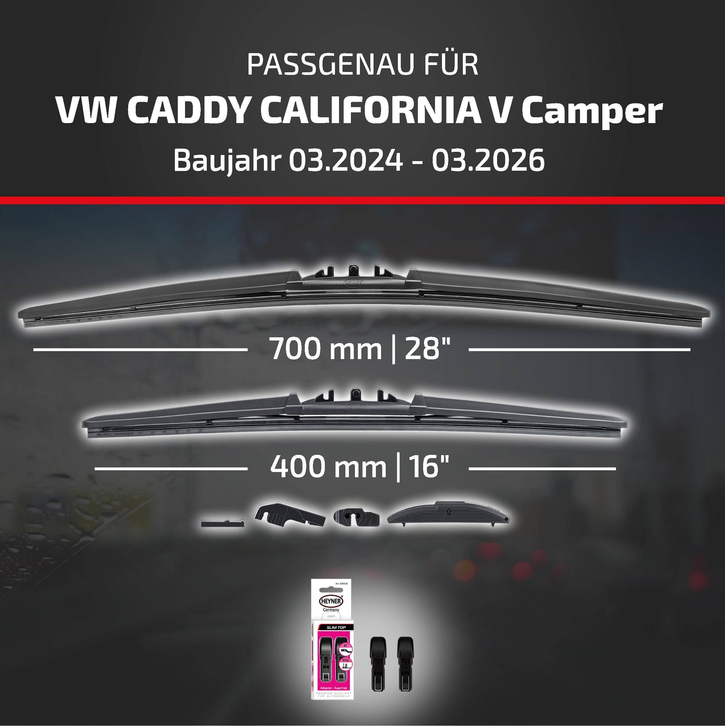 HEYNER® Scheibenwischer komp. mit VW CADDY CALIFORNIA V Camper (03.2024 - 05.2026) HYBRID Flachbalkenwischer