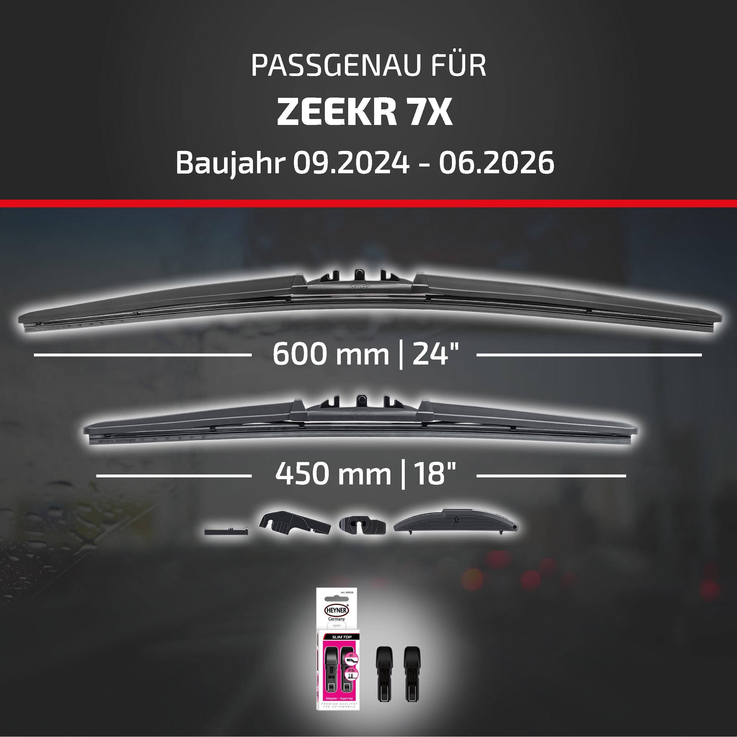 HEYNER® Scheibenwischer für ZEEKR 7X (09.2024 - 08.2026) HYBRID Flachbalkenwischer