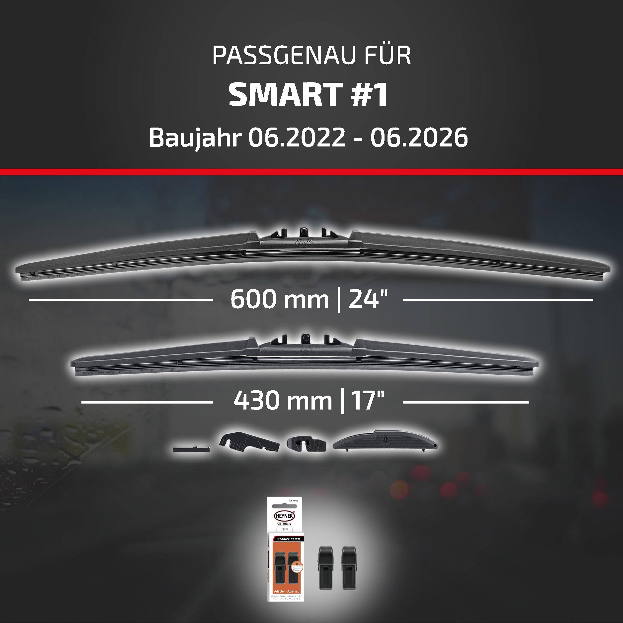 Bosch Scheibenwischer für Smart #1, Modelljahre 06.2022-06.2026, mit Blattlängen von 600 mm (24