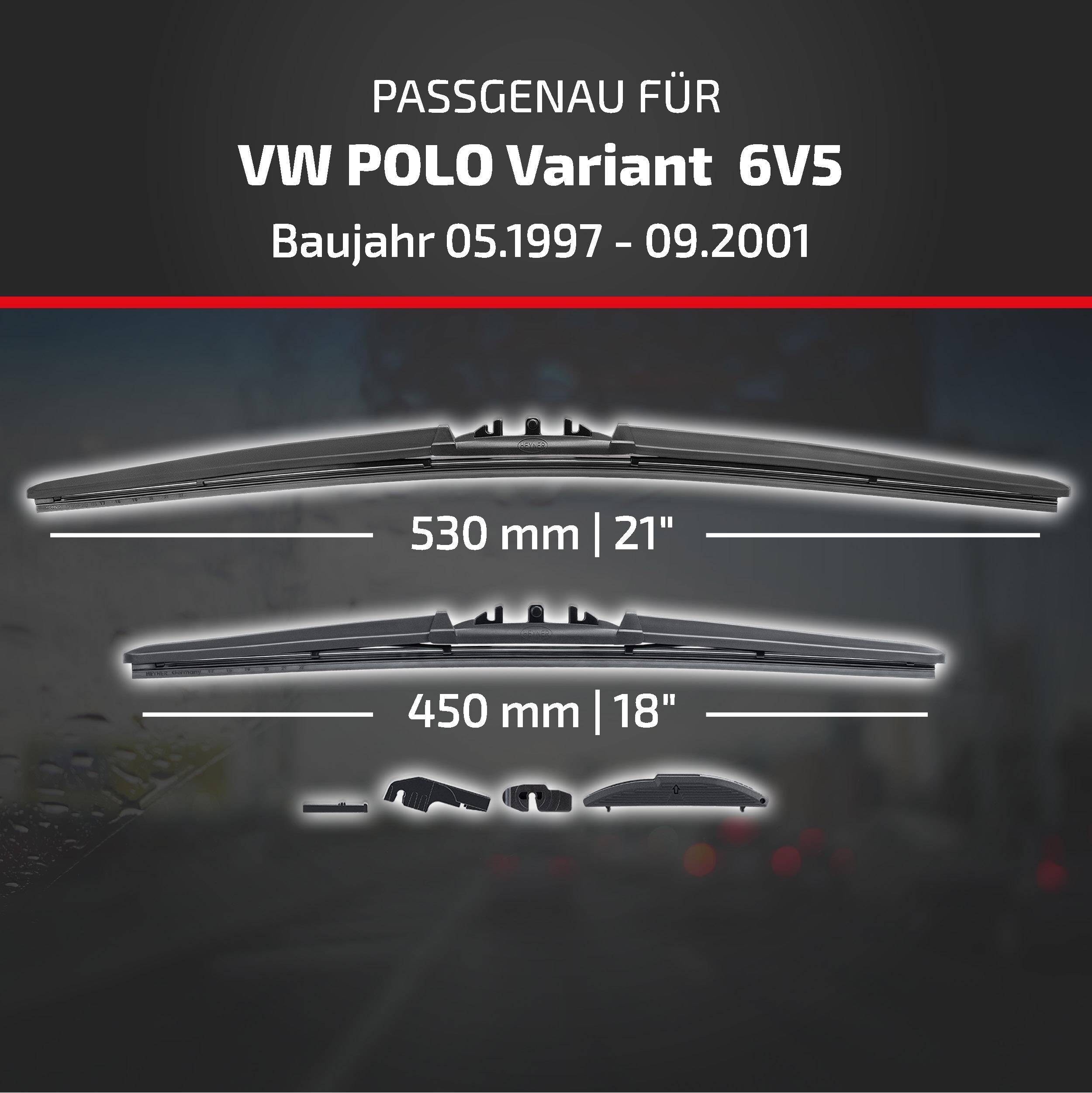 HEYNER® Scheibenwischer komp. mit VW POLO Variant (05.1997 - 09.2001) HYBRID Flachbalkenwischer