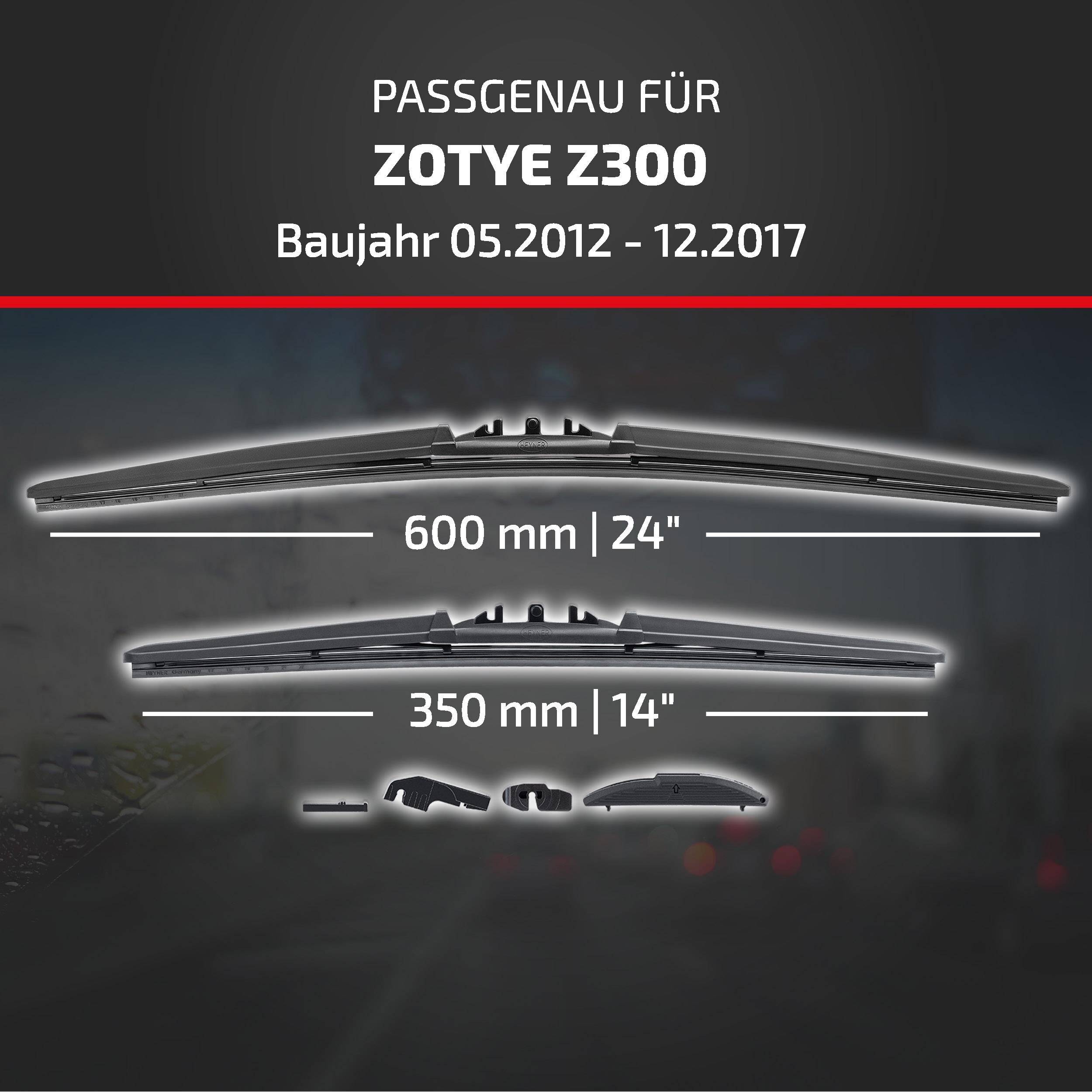 Fitment-Grafik für ZOTYE Z300, Modelljahre 05.2012-12.2017, mit Wischergröße 600 mm (24