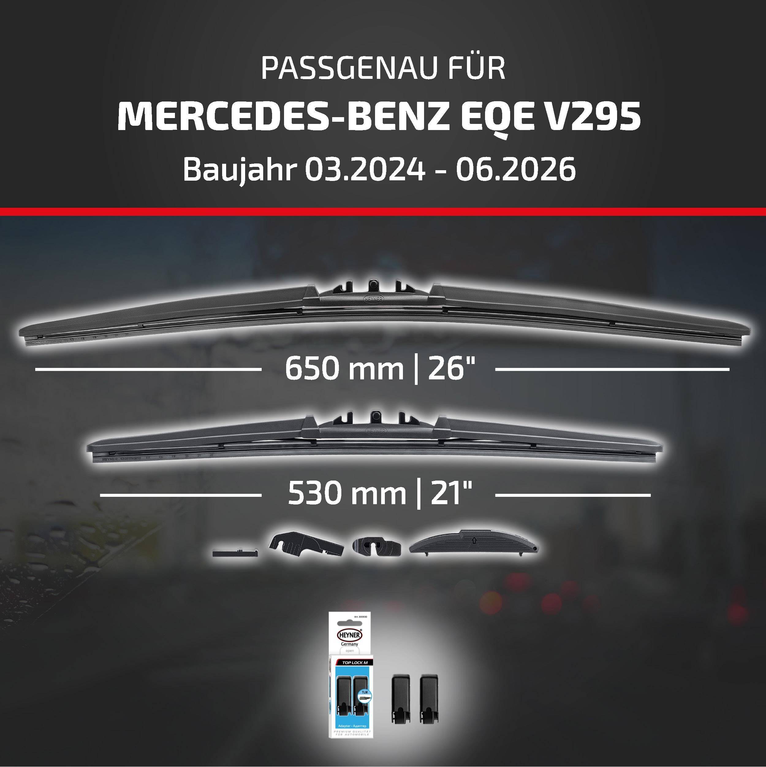 HEYNER® Scheibenwischer für MERCEDES-BENZ EQE 03.2024 - 08.2026, HYBRID Flachbalkenwischer,