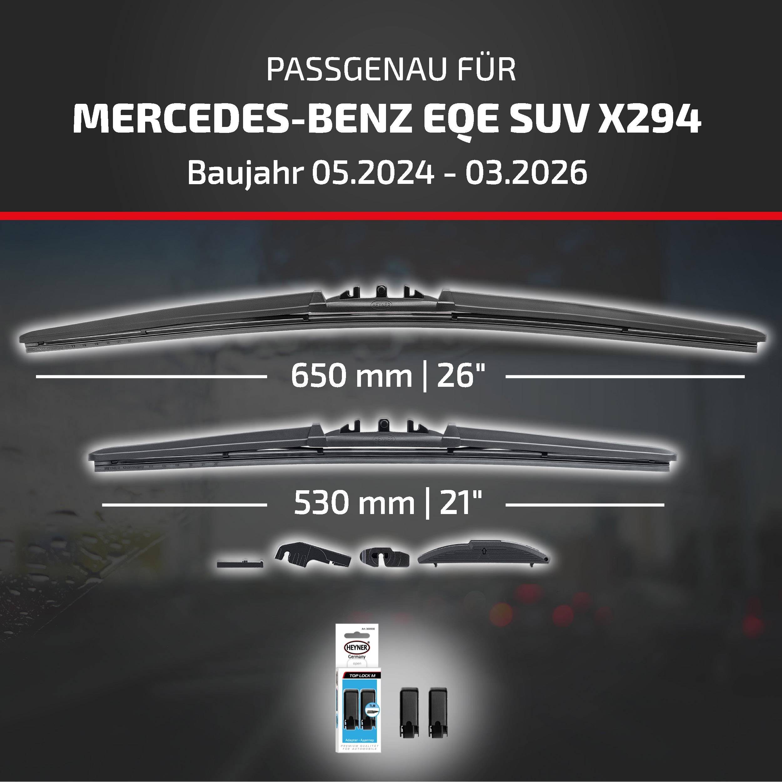 HEYNER® Scheibenwischer komp. mit MERCEDES-BENZ EQE SUV (05.2024 - 04.2026) HYBRID Flachbalkenwischer