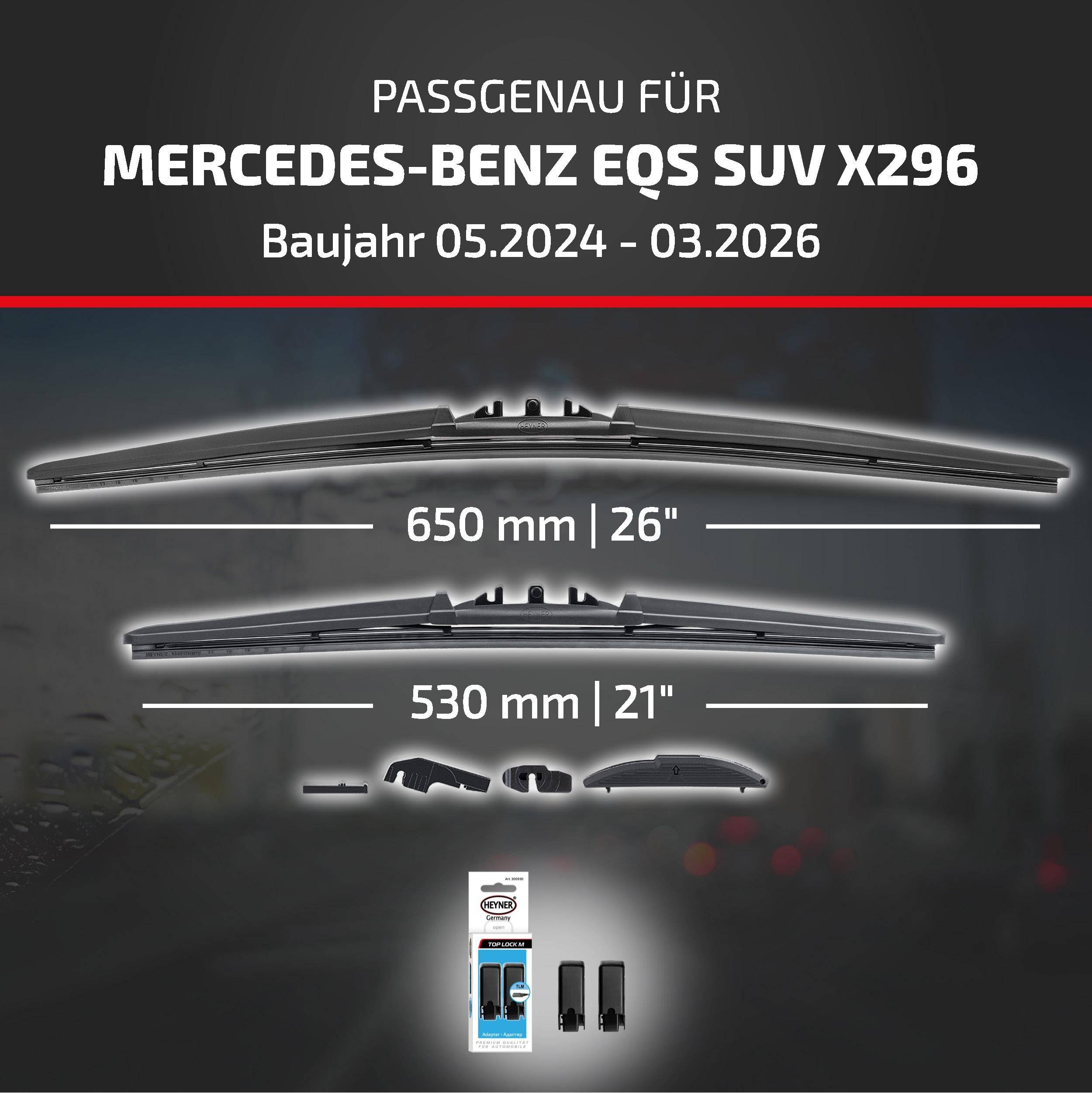 HEYNER® Scheibenwischer komp. mit MERCEDES-BENZ EQS SUV (05.2024 - 05.2026) HYBRID Flachbalkenwischer