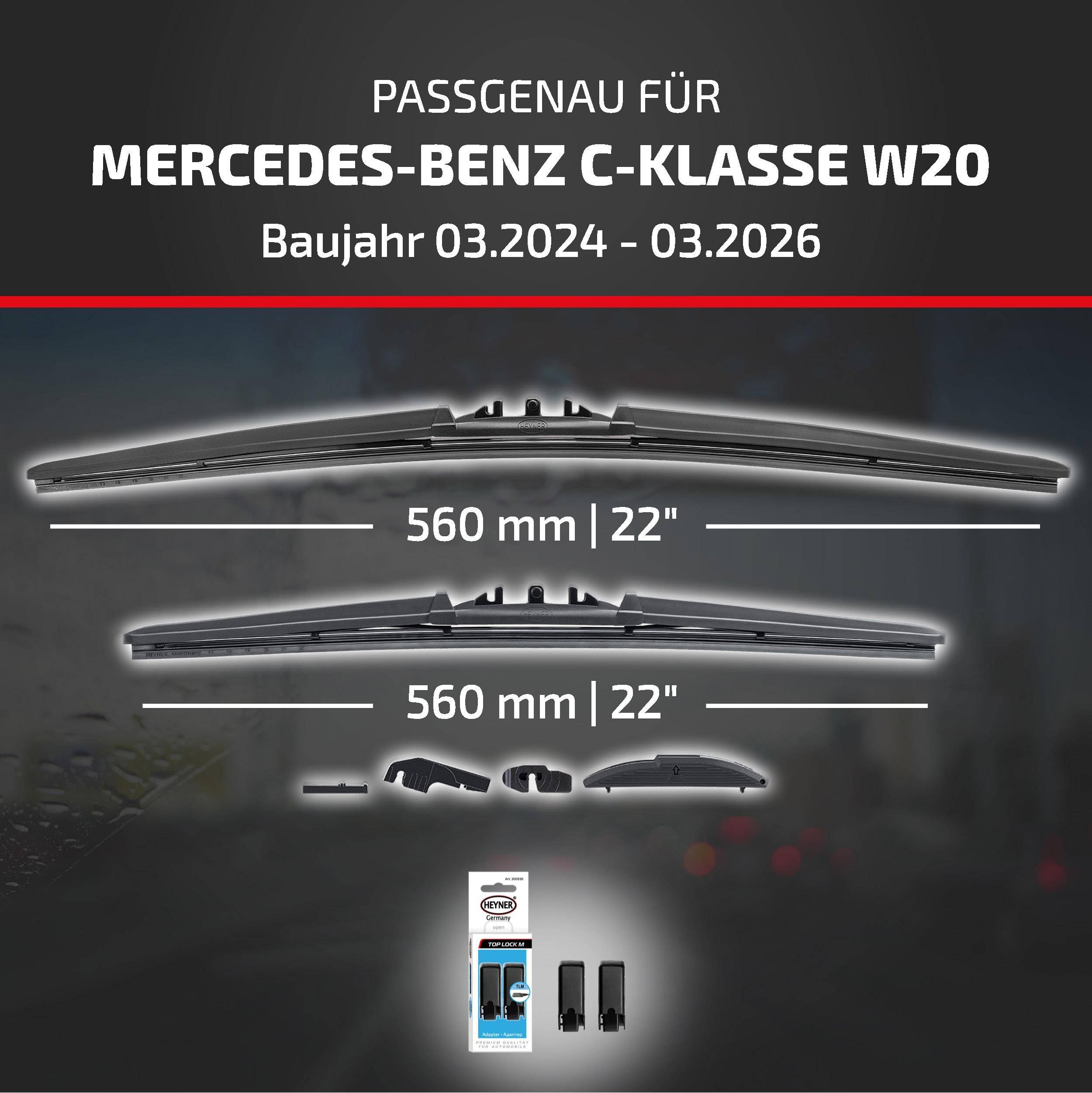 HEYNER® Scheibenwischer komp. mit MERCEDES-BENZ C-KLASSE (03.2024 - 05.2026) HYBRID Flachbalkenwischer