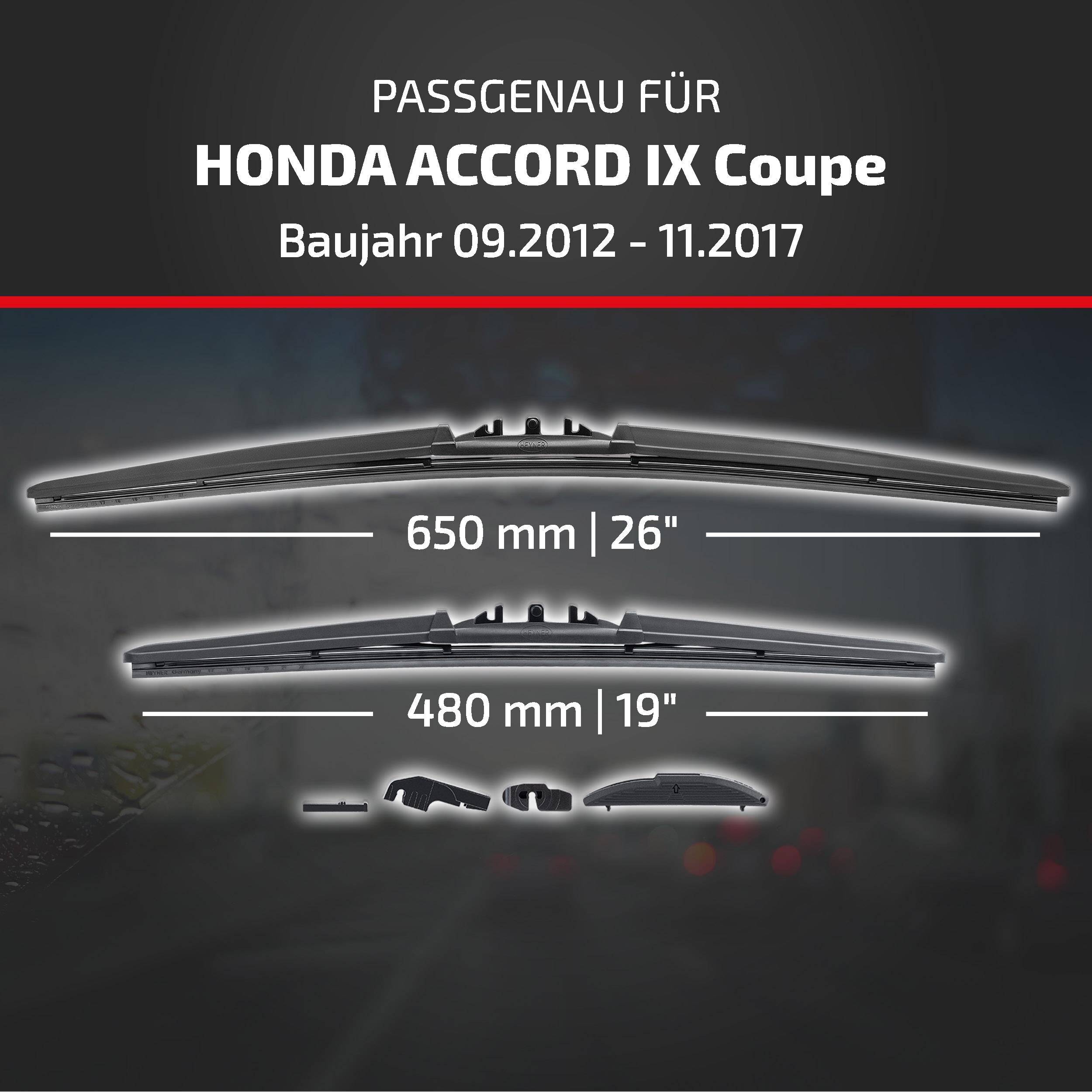 HEYNER® Scheibenwischer für HONDA ACCORD IX Coupe 09.2012 - 11.2017, HYBRID Flachbalkenwischer,