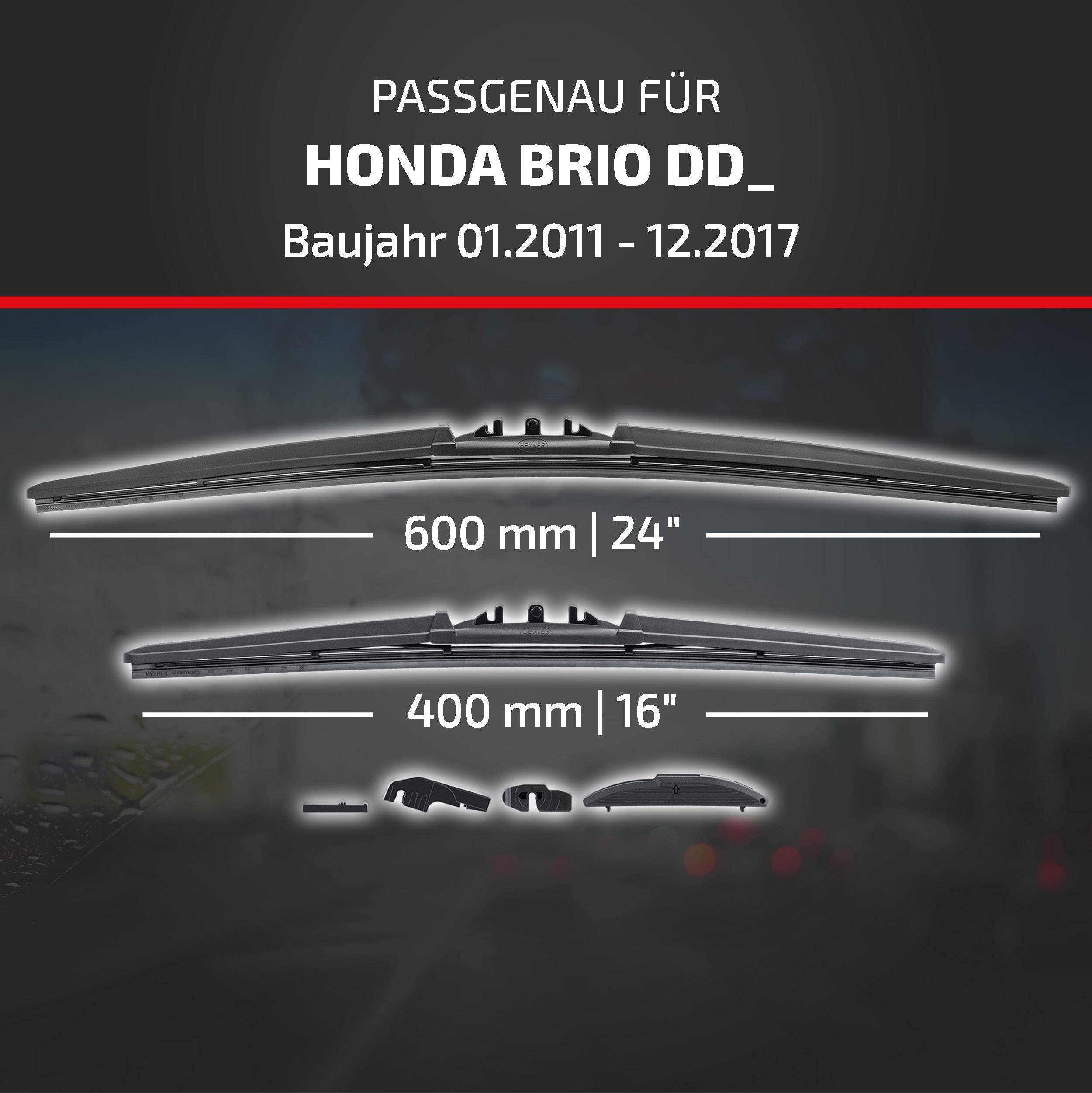 HEYNER® Scheibenwischer komp. mit HONDA BRIO (01.2011 - 12.2017) HYBRID Flachbalkenwischer