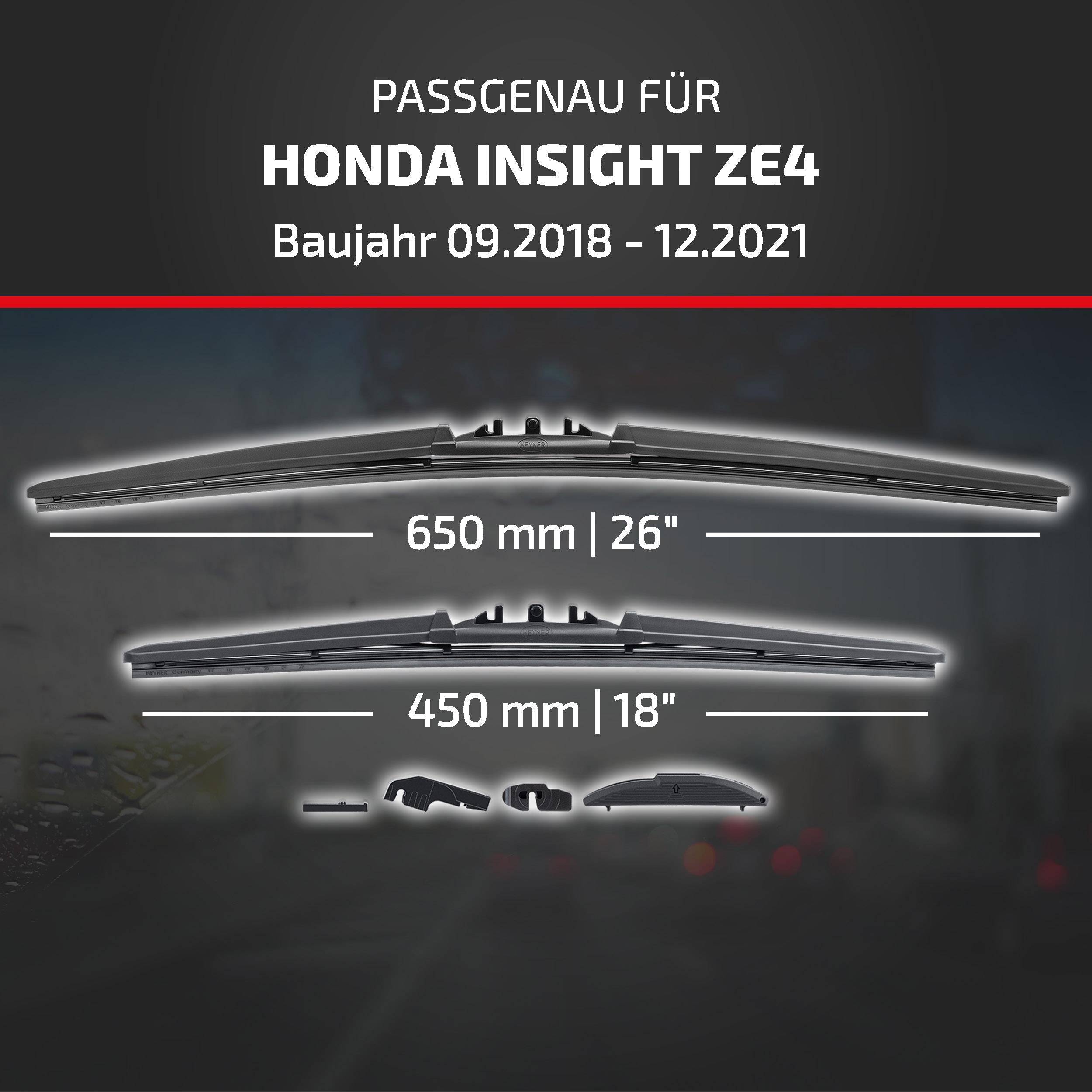 Diagramm zur Scheibenwischer-Kompatibilität für Honda Insight ZE4, Modelljahre 09/2018-12/2021: 650 mm (26