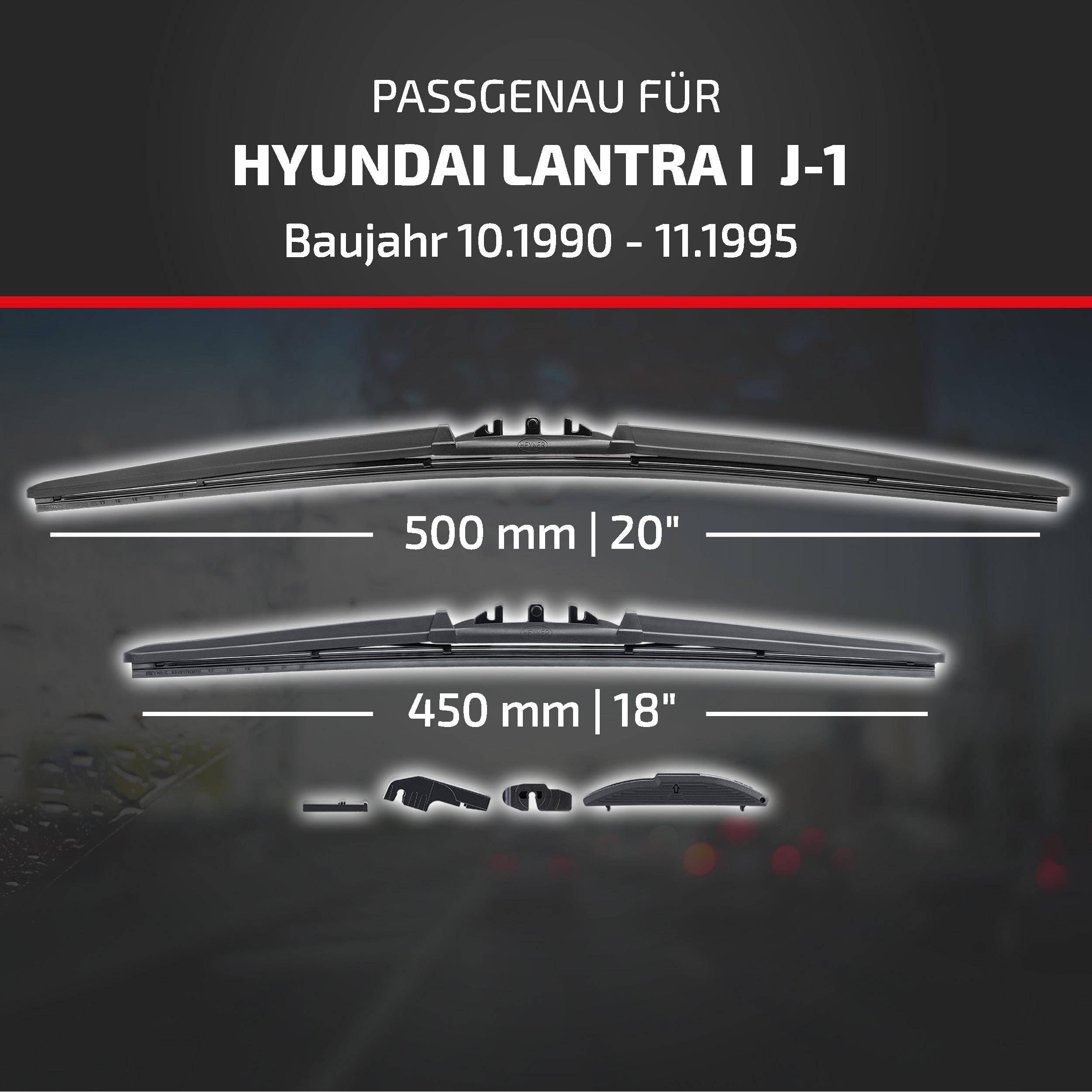 Grafik mit Scheibenwischergröße für Hyundai Lantra I J-1, Modelljahre 10/1990-11/1995: 500 mm (20