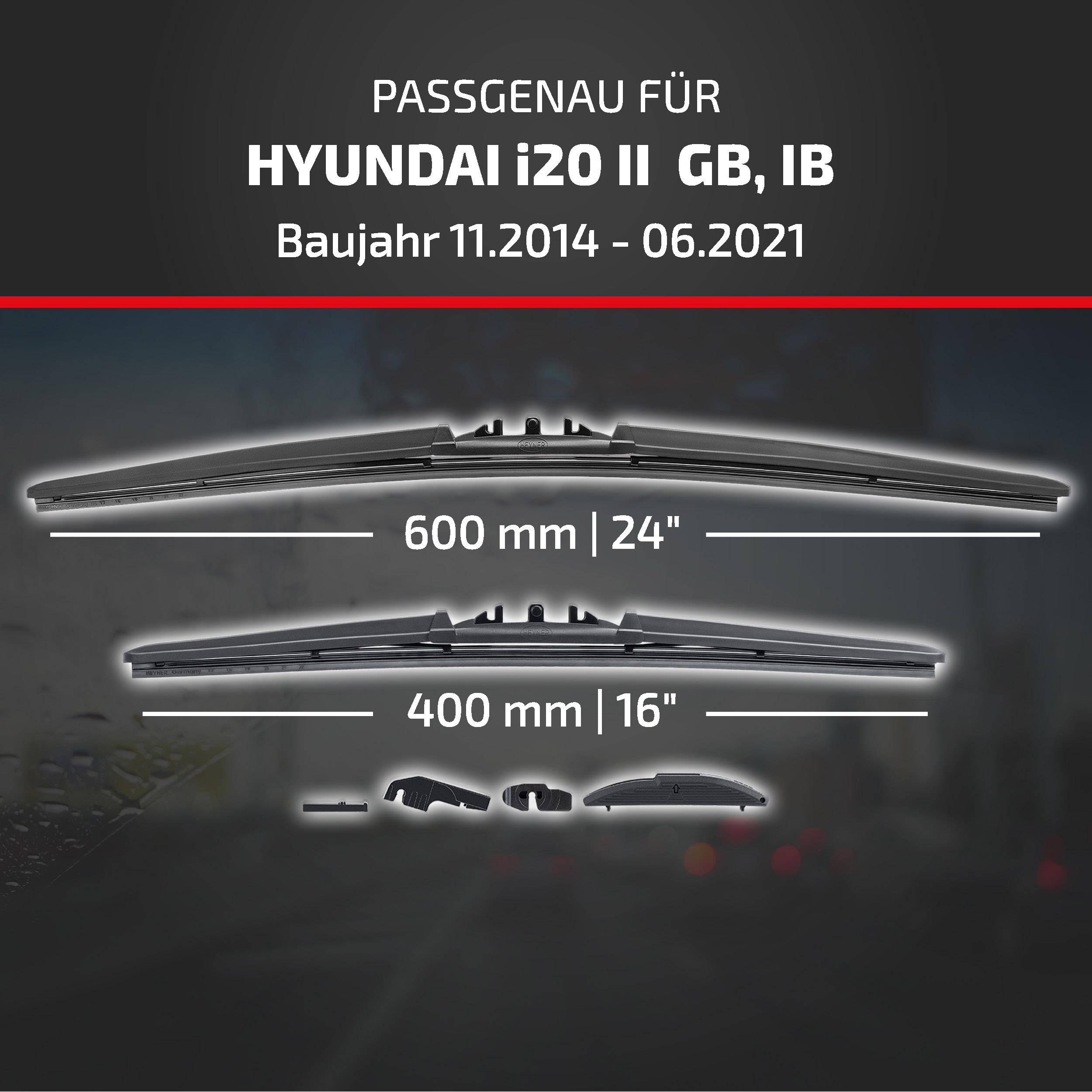 HEYNER® Scheibenwischer für HYUNDAI i20 II (11.2014 - 06.2021) HYBRID Flachbalkenwischer