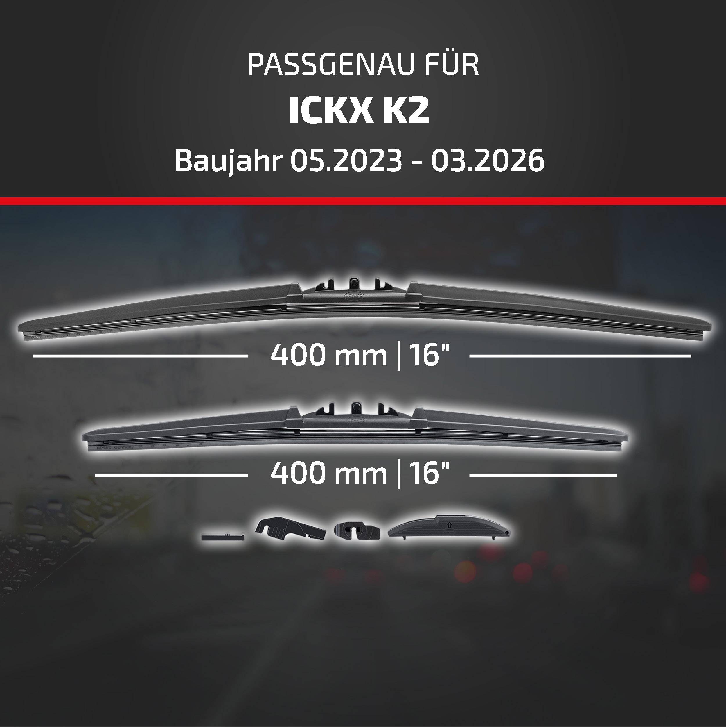HEYNER® Scheibenwischer für ICKX K2 (05.2023 - 08.2026) HYBRID Flachbalkenwischer