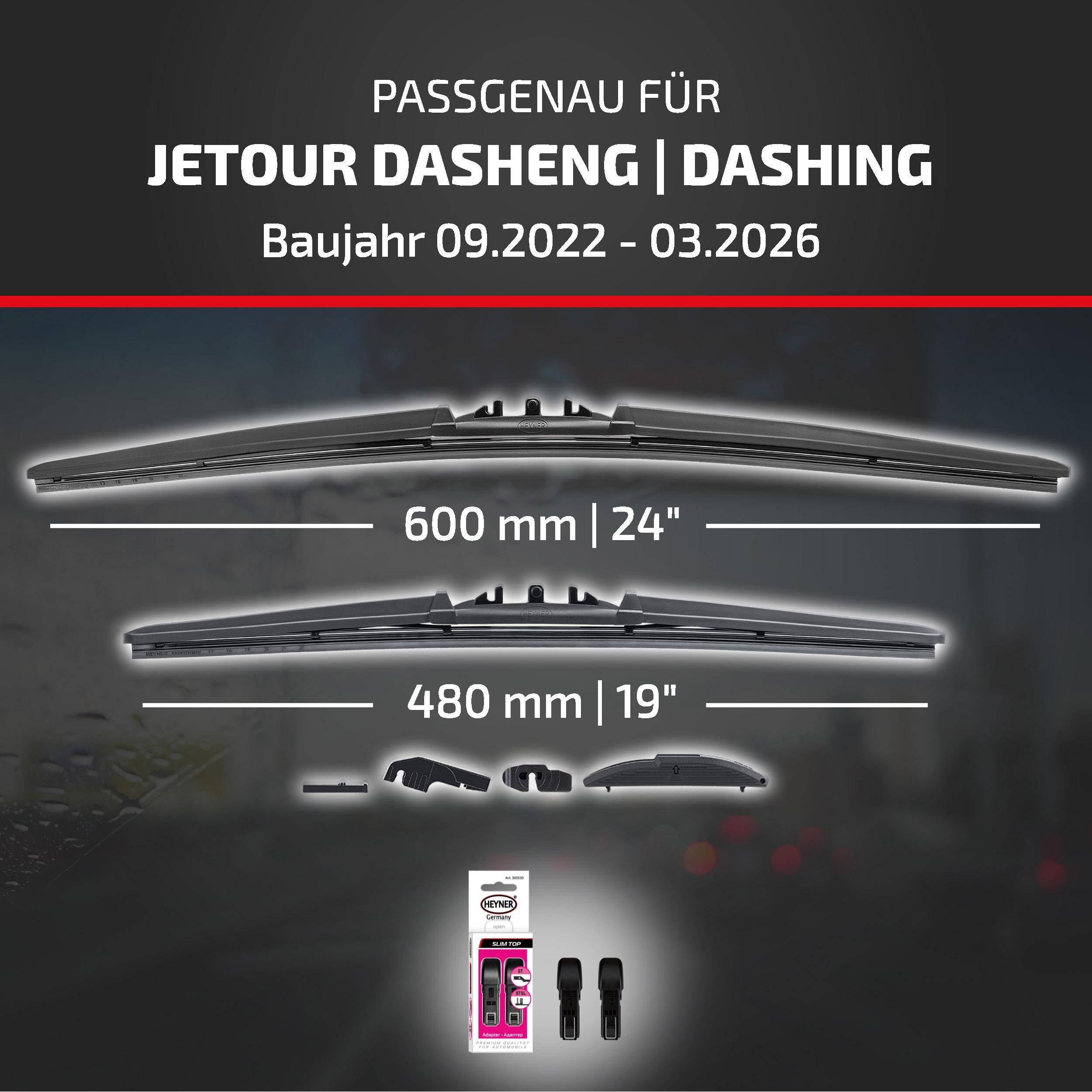 HEYNER® Scheibenwischer komp. mit JETOUR DASHENG | DASHING (09.2022 - 04.2026) HYBRID Flachbalkenwischer